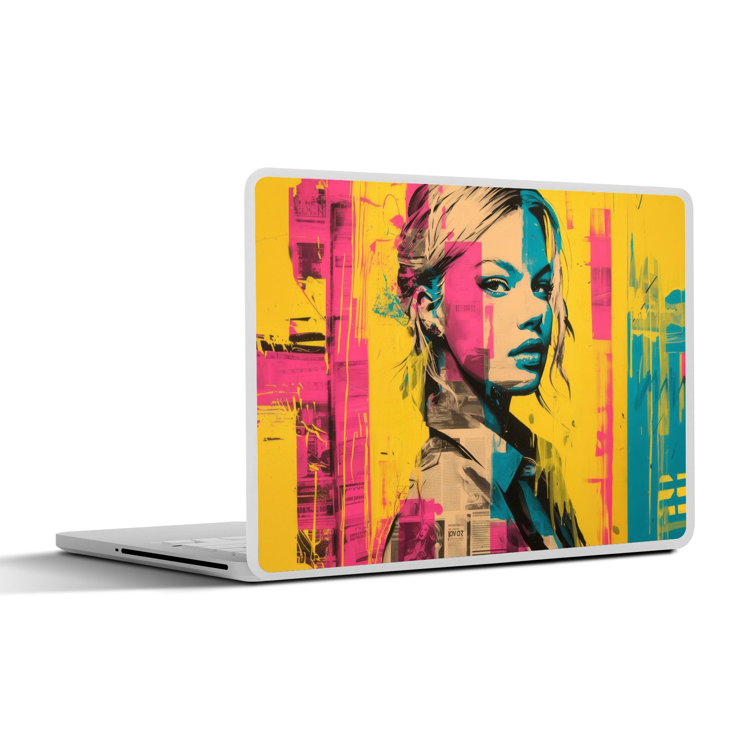 MuchoWow Laptop-Aufkleber Frau - Malstreifen - Farbig, (1tlg), Aufkleber Geeignet für Laptops, Schutz vor Kratzern, Sticker, 31x22 cm