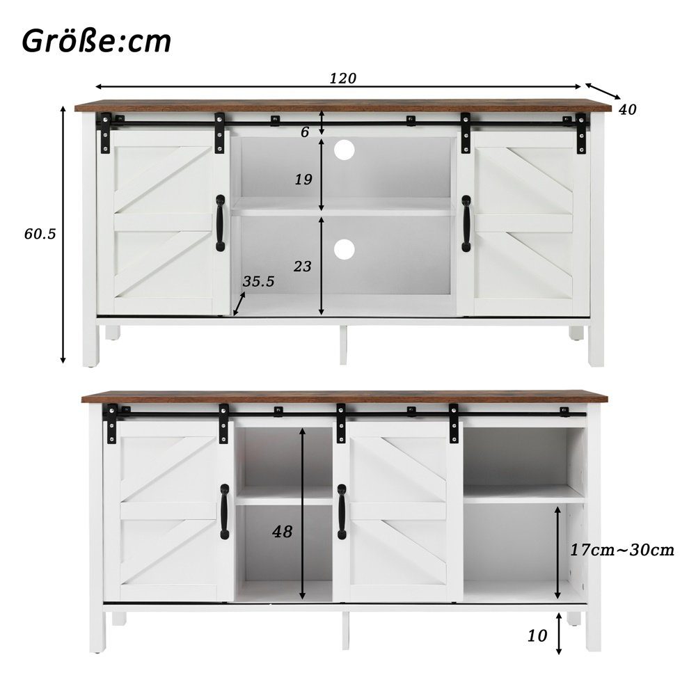 Modernes Design 2 Einstellbare Fangqi TV-Schrank,Entertainment Regale, TV-Schrank mit Sideboard Center, 120*40*60.5cm, Großer Schiebetüren