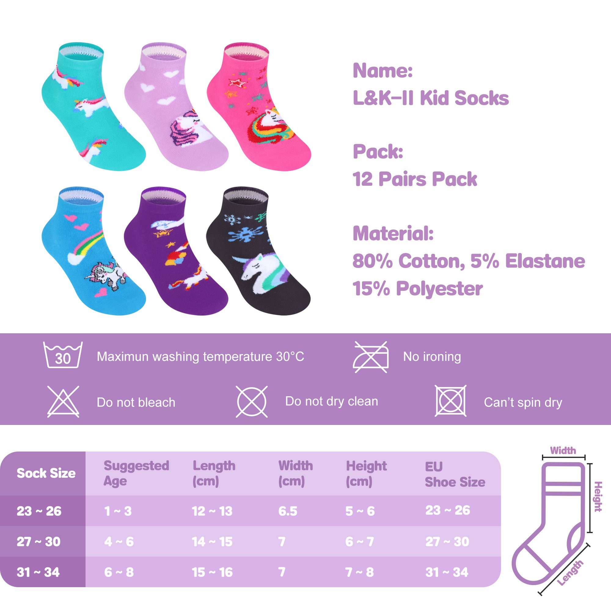 L&K-II 10/12-Paar) Mädchen Socken Kurzsocken aus (Beutel, Baumwolle 2118-2810