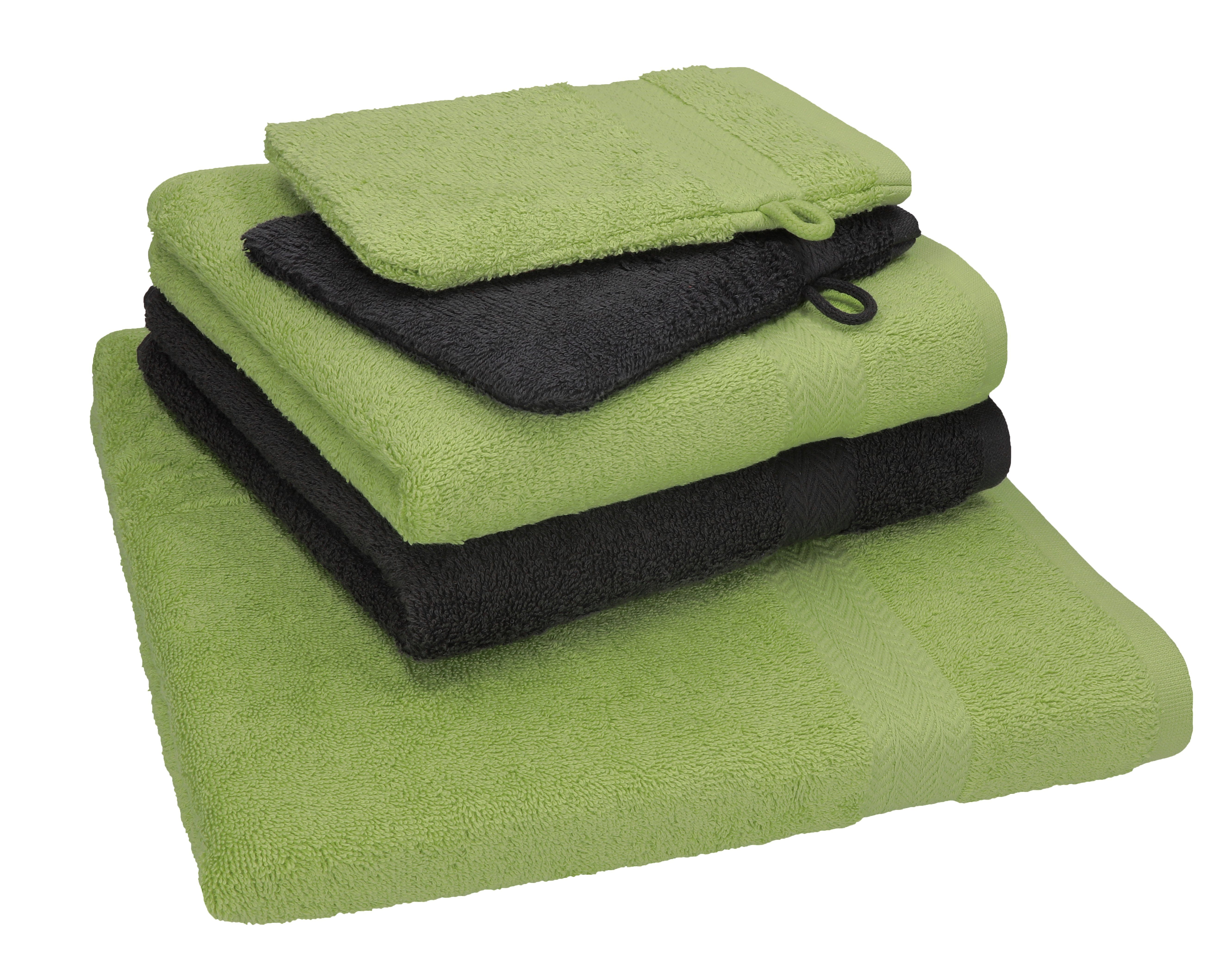 Betz Handtuch Set Baumwolle grau Duschtuch Waschhandschuhe, TLG. 5 100% Baumwolle Single Handtuch avocadogrün-graphit 2 1 Handtücher Set 2 Pack 100