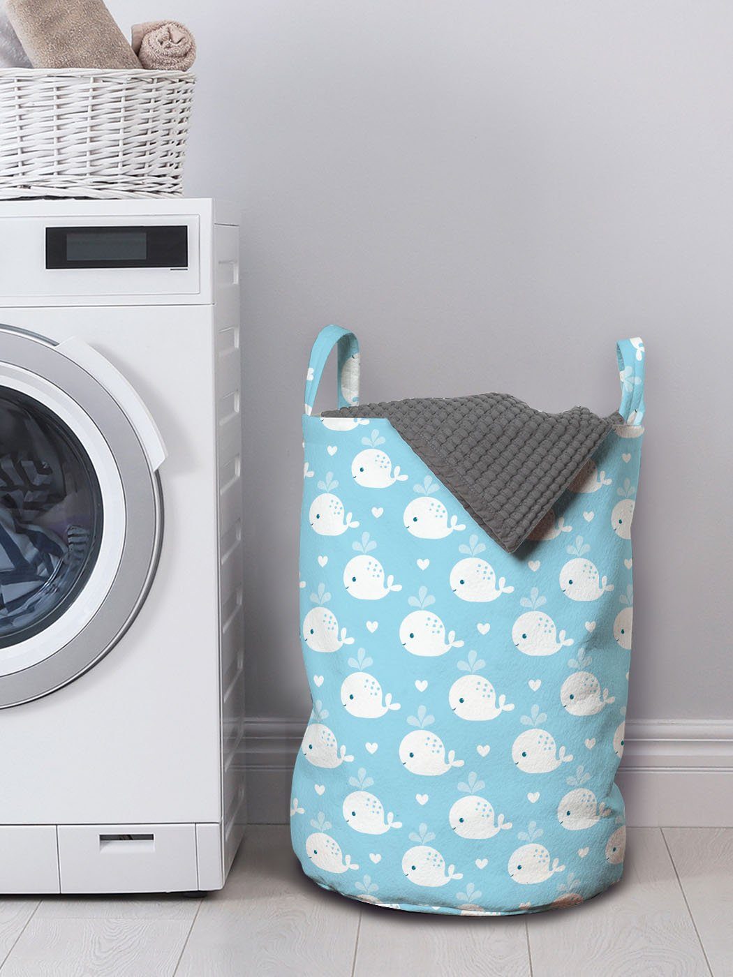 Babyparty-Entwurf Griffen mit Wäschesäckchen Kordelzugverschluss Abakuhaus für Wal Wäschekorb Waschsalons, Blaue
