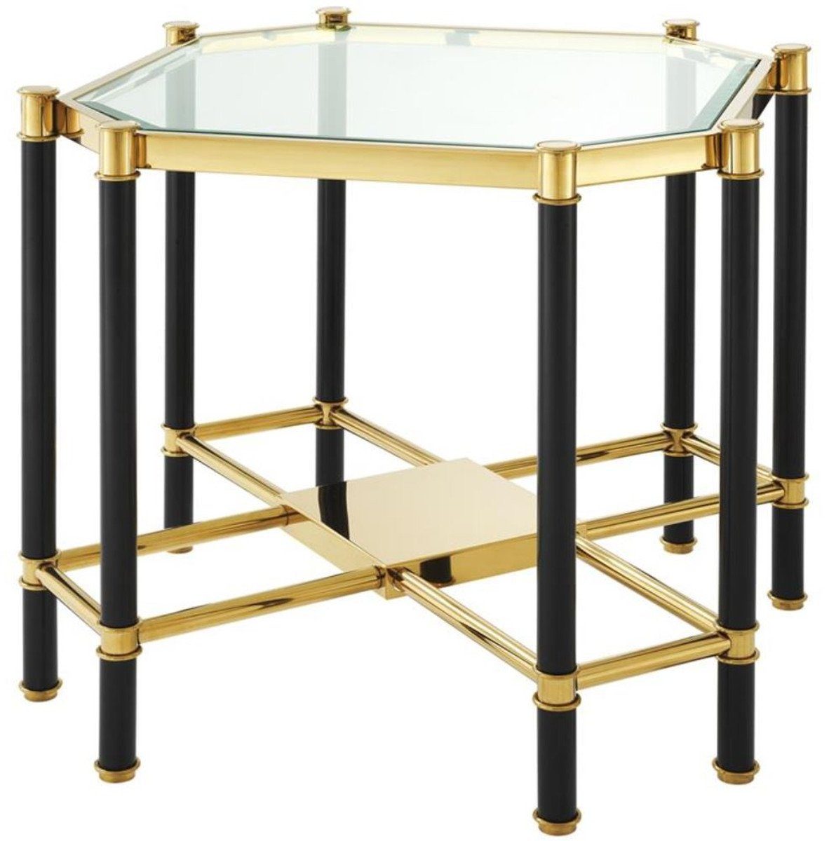 Casa Padrino Beistelltisch Luxus Beistelltisch mit Glasplatte Gold / Schwarz 72,5 x 72,5 x H. 55,5 cm - Wohnzimmermöbel