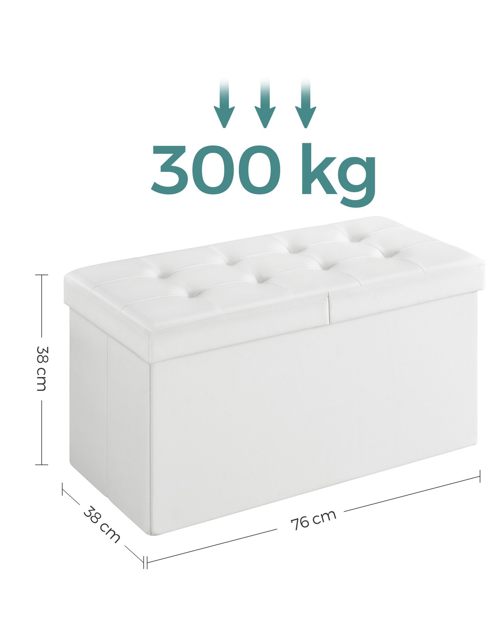 SONGMICS Sitzhocker mit Stauraum, Deckel klappbar, für Flur, Wohnzimmer, Schlafzimmer, klappbare Sitztruhe, bis 300 kg belastbar, 89 Liter, 38 x 76 x 38 cm
