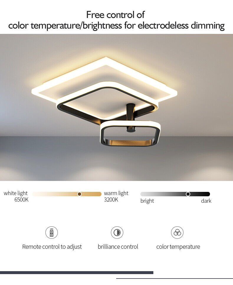 Fernbedienung Deckenlampe & LED mit LED 35W/72W Warmweiß/Neutralweiß/Kaltweiß, Dimmen, Daskoo integriert, fest Schwarz Deckenleuchte Wohnzimmer, Weiß Deckenleuchten Modern LED Stufenloses Dimmbar