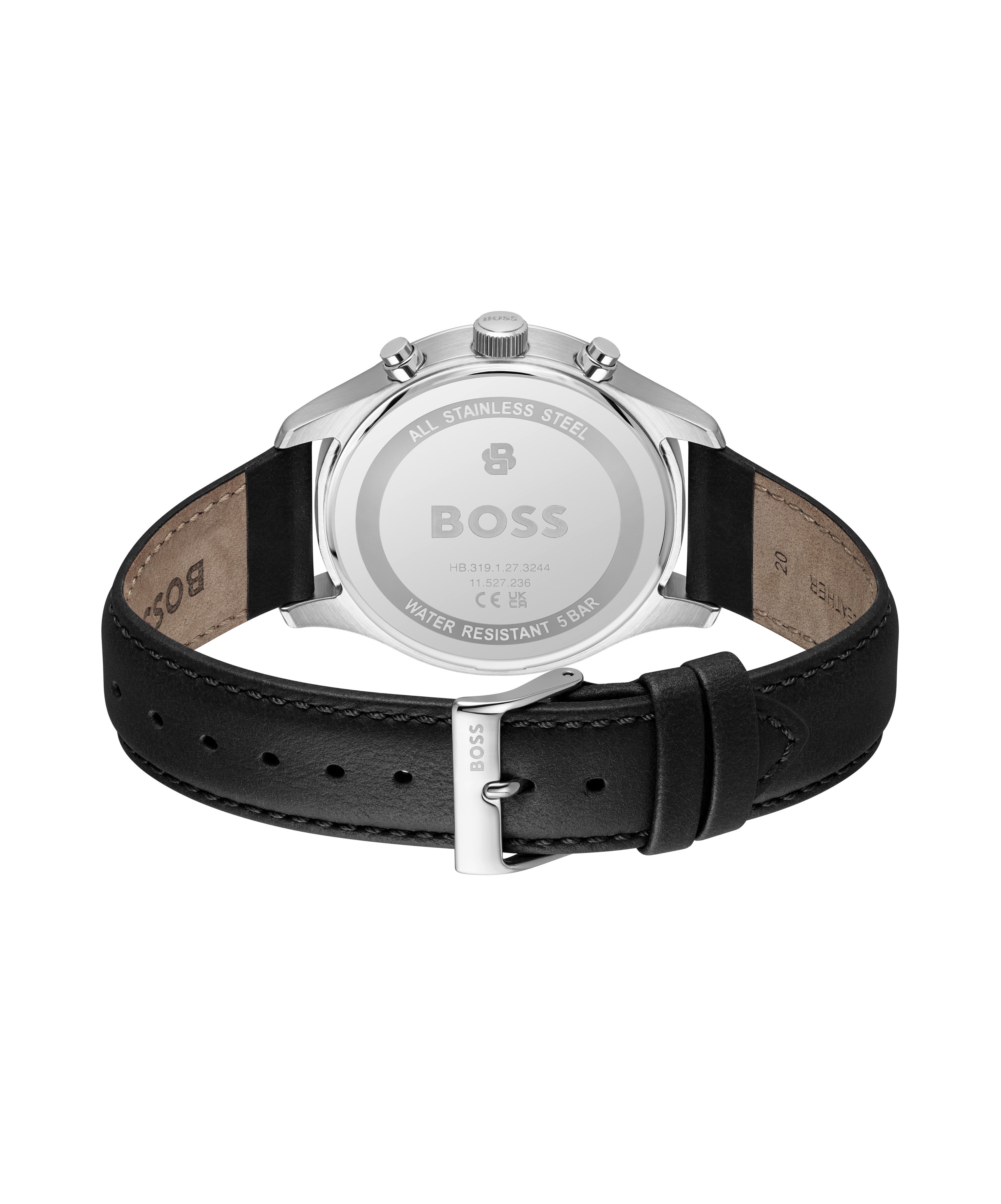 BOSS Chronograph STRATUS 1514326, Quarzuhr, Armbanduhr, Herrenuhr, Lederarmband, analog, Tag