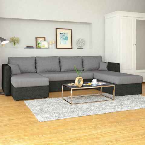 Vicco Wohnlandschaft Ecksofa mit Schlaffunktion XXL Grau / Anthrazit, mit Stauraum