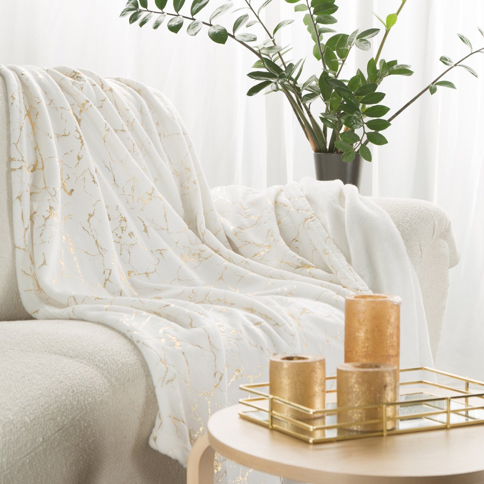 Wohndecke MARMOR, Eurofirany, 150x200 goldenes Marmor-Muster, günstig online kaufen
