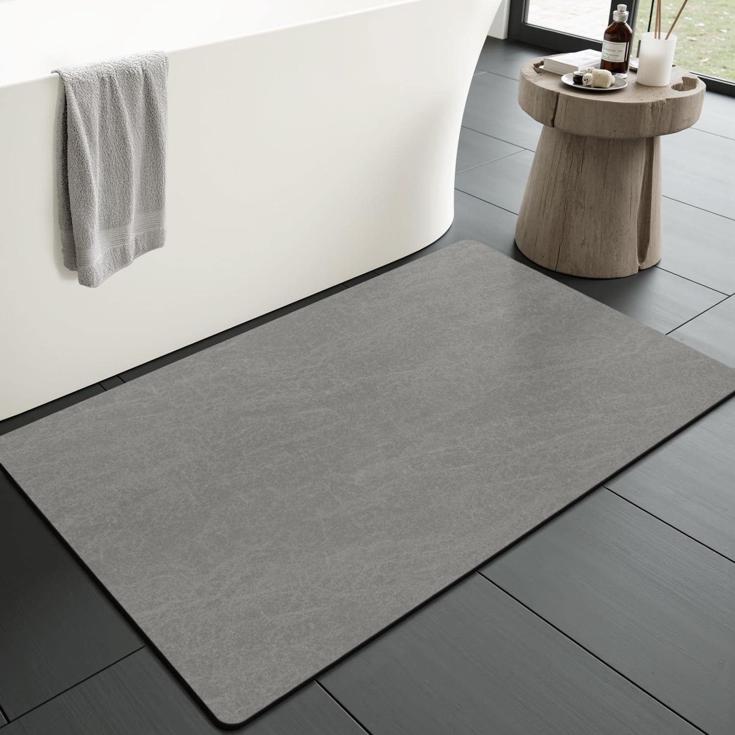 FELIXLEO Badematte Rutschfeste Badematte 40x60 cm super saugfähig schnell trocknend grau