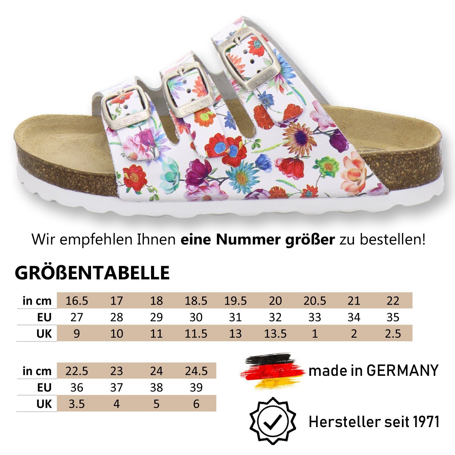 in Mädchen Leder für 1133 AFS-Schuhe Germany Made multi-flower aus mit Pantolette Fußbett,