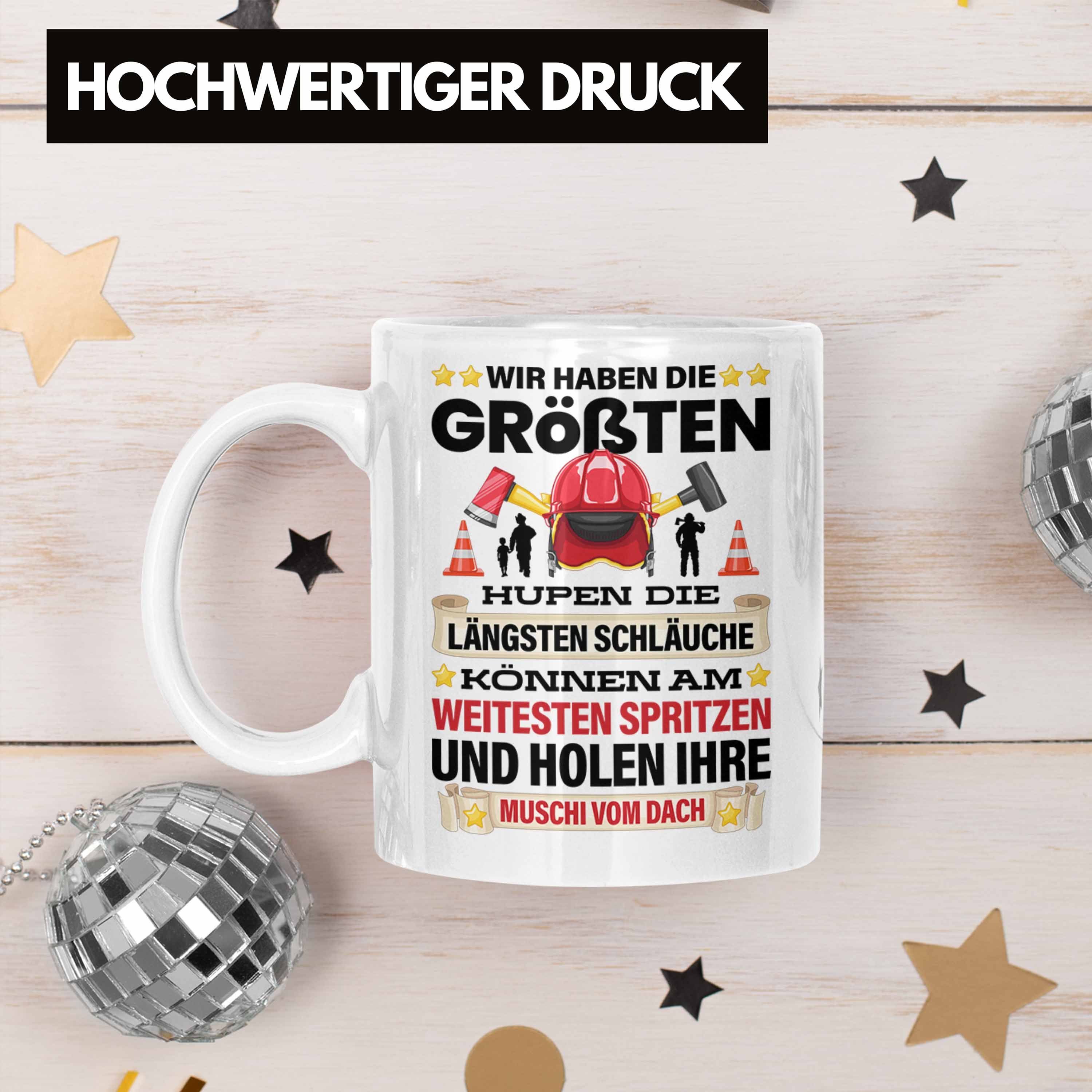 Trendation Tasse Trendation Geschenk Spruch Feuerwehrmann - Geburtstag Erwachsenen Humor Tasse Feuerwehr für Versaut Männer Weiss
