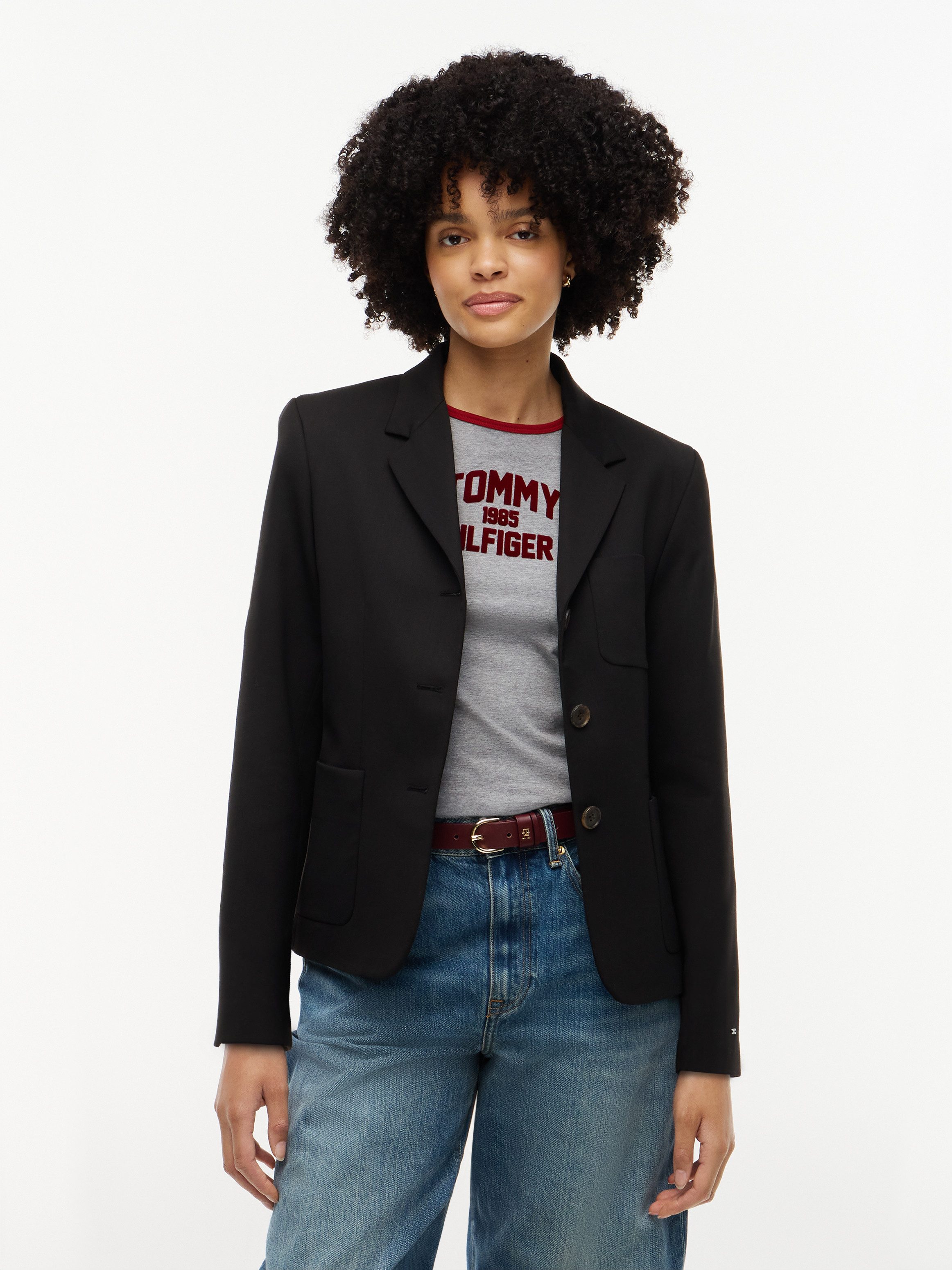 Tommy Hilfiger Kurzblazer TIMELESS WOOL 3 BUTTON BLAZER Materialmix, mit Wolle und Stretch