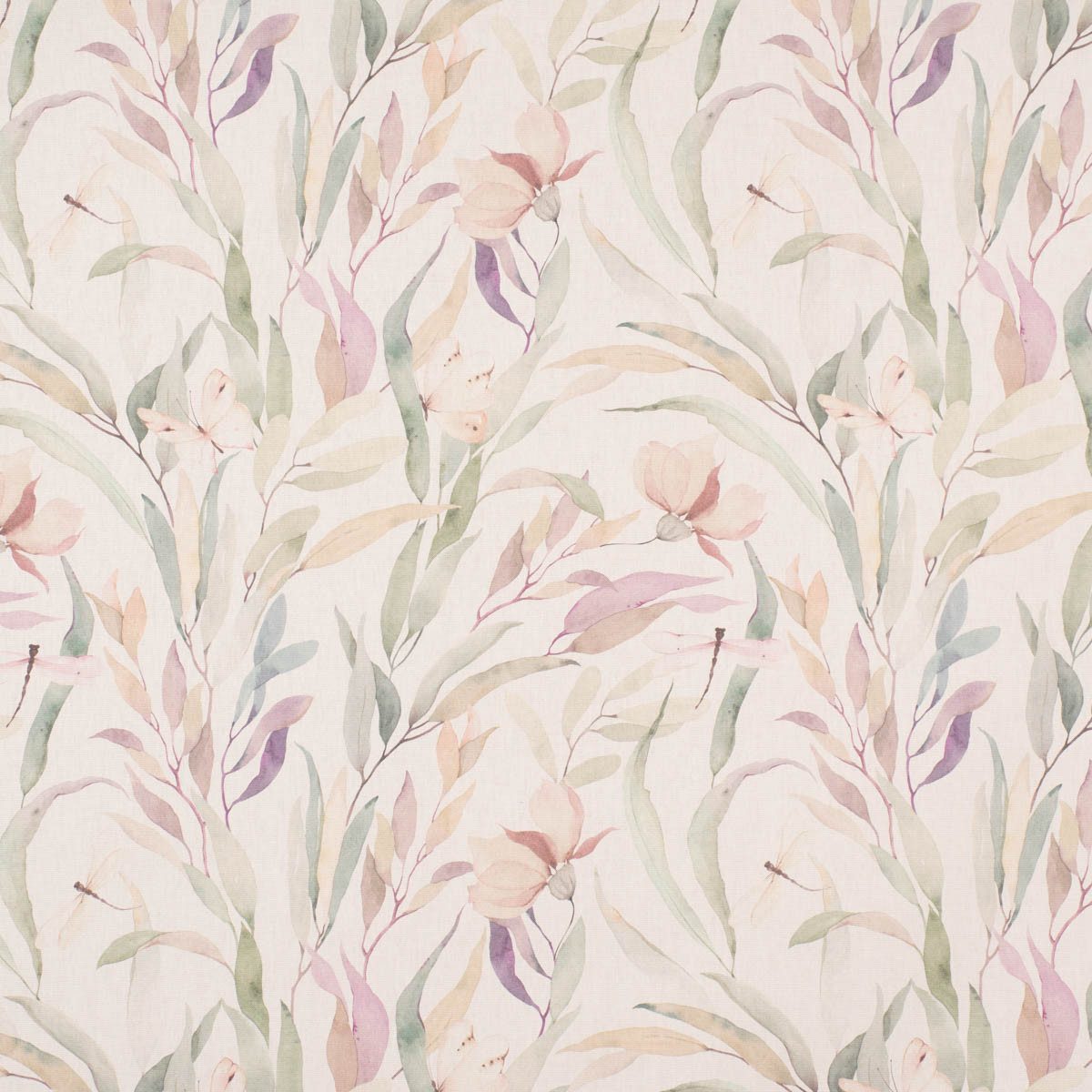 SCHÖNER LEBEN. Stoff Dekostoff Baumwolle Digitaldr. Aquarell Blätter Blüten Schmetterling, Digitaldruck