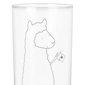 Mr. & Mrs. Panda Glas 400 ml Alpaka Fahne - Transparent - Geschenk, Lamas, Wasserglas, Lama, Premium Glas, Unikat durch Gravur