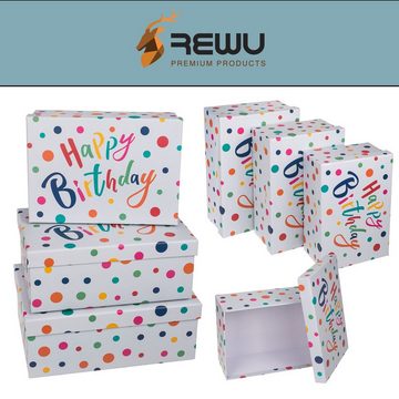 ReWu Geschenkpapier Geschenk Kartonschachtel Happy Birthday mit bunten Punkten 3er Set