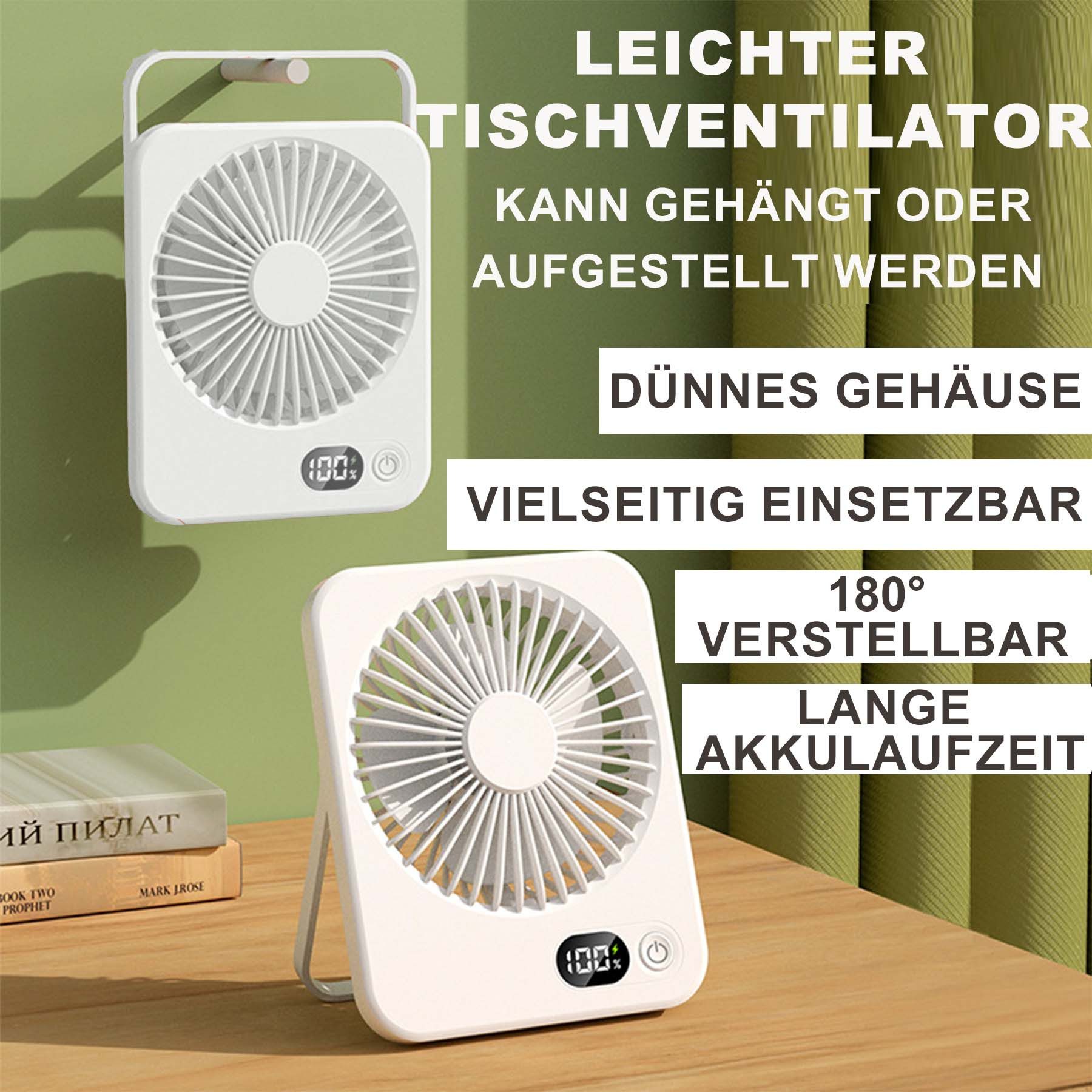 Senmudi Mini USB-Ventilator Klein Tischventilator USB Leise Ventilator Akku 3600mAh, 5 Geschwindigkeiten 180°Einstellbar Tragbarer LED Anzeige Fan Für Büro