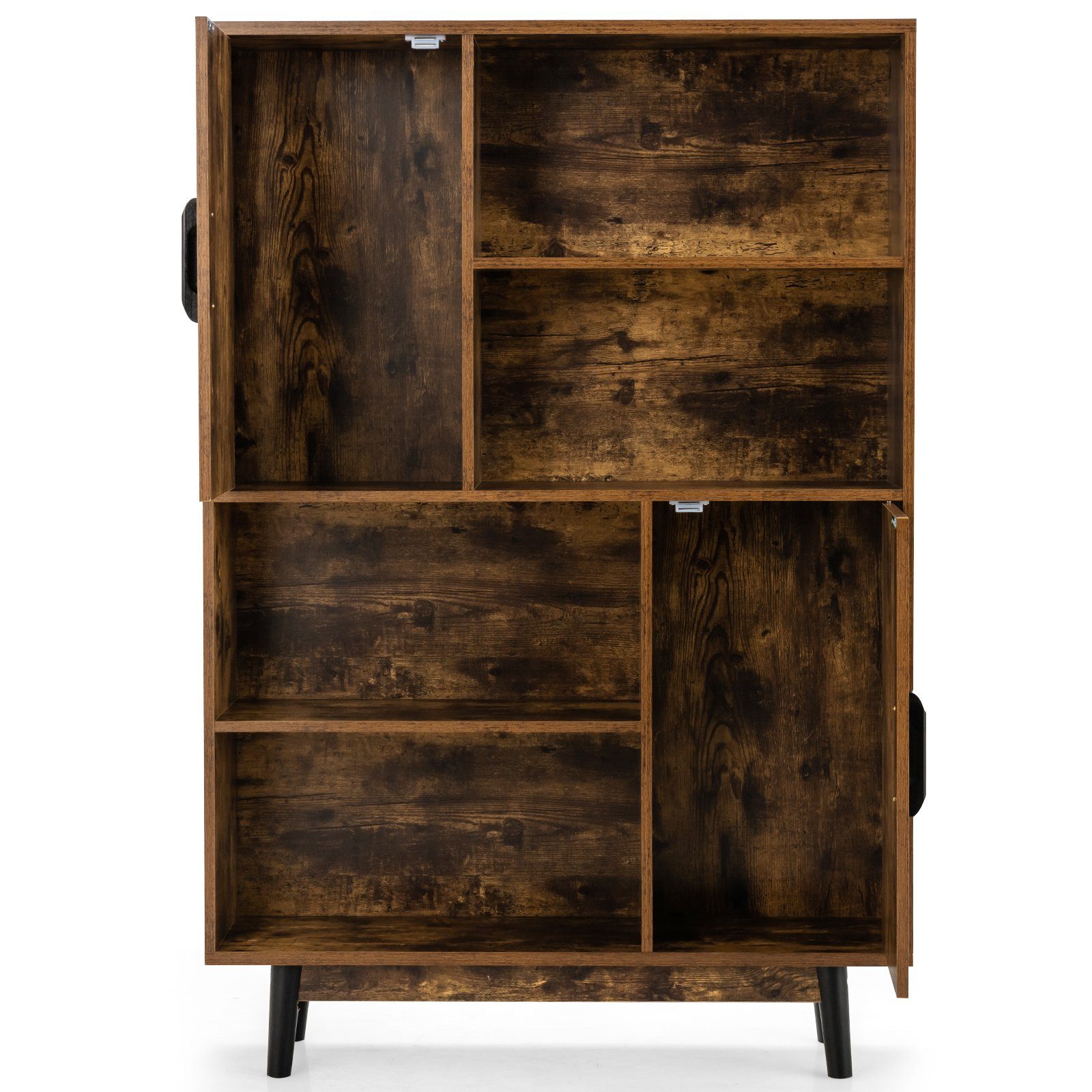 COSTWAY Bücherregal, mit 2 Türen Kaffee Holz, Regalen, 4 80x24x120cm & Kippsicherung