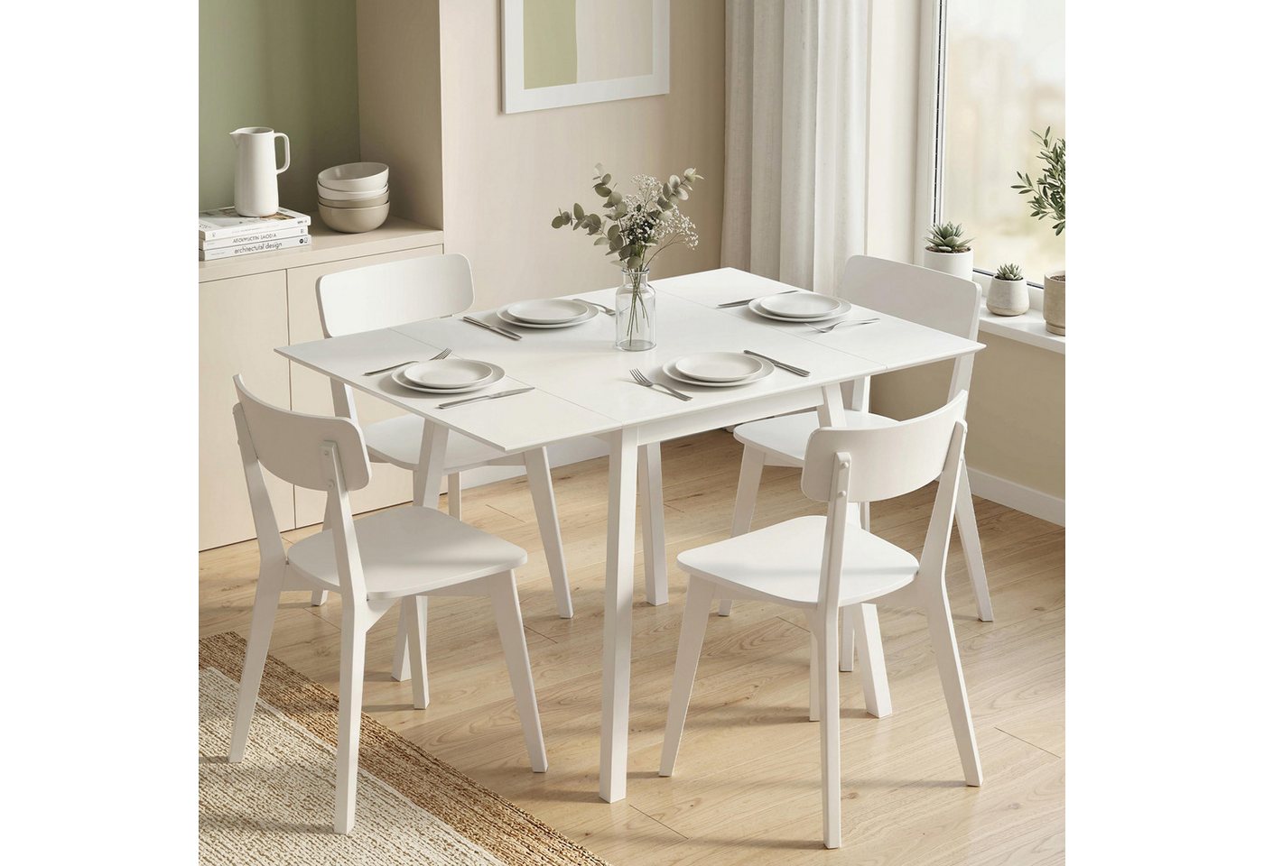 HOMCOM Klapptisch Klappbarer Esszimmertisch im Landhausstil für Kleine Räume (Küchentisch, 1-St., Esstisch), für Esszimmer, Küche, Weiß