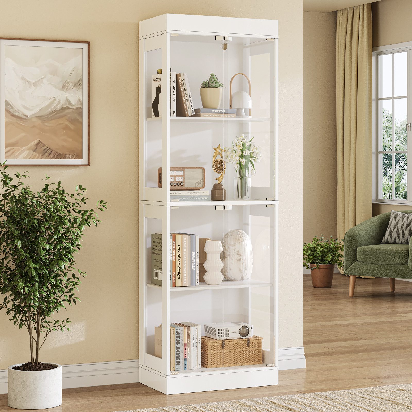 SVEYLXA Vitrine Beleuchtete LED Vitrine mit Glastüren & Regalen in Weiß/Schwarz (1-St) für Wohnzimmer, Küche & Bad, 60×30×178cm – Bild 2 von 5