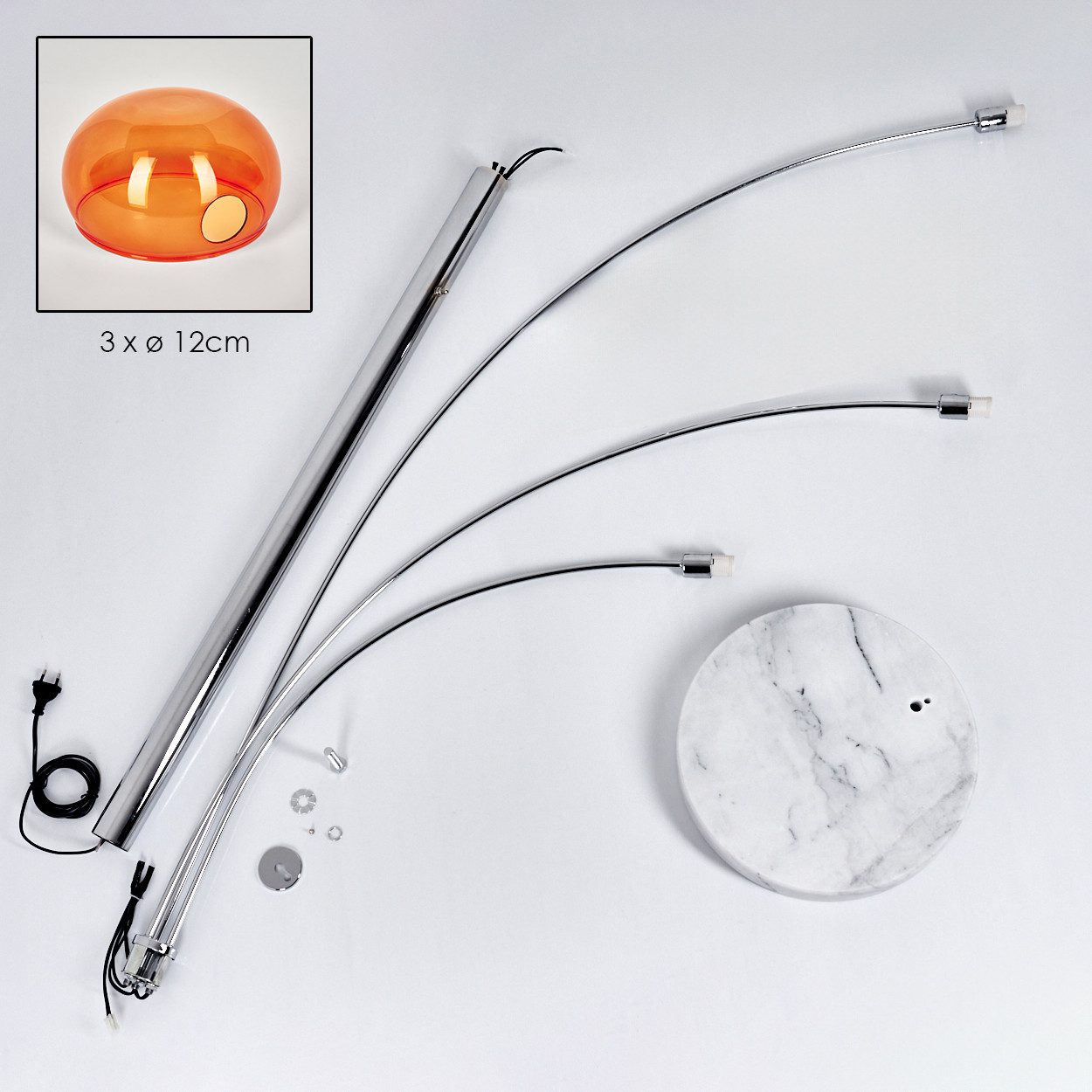 hofstein Stehlampe Stehlampe aus Metall in Weiß/Chrom/Orange im Retro/Vintage-Design, verstellbare Stehleuchte mit Marmorfuß und Schalter am Gehäuse, E14