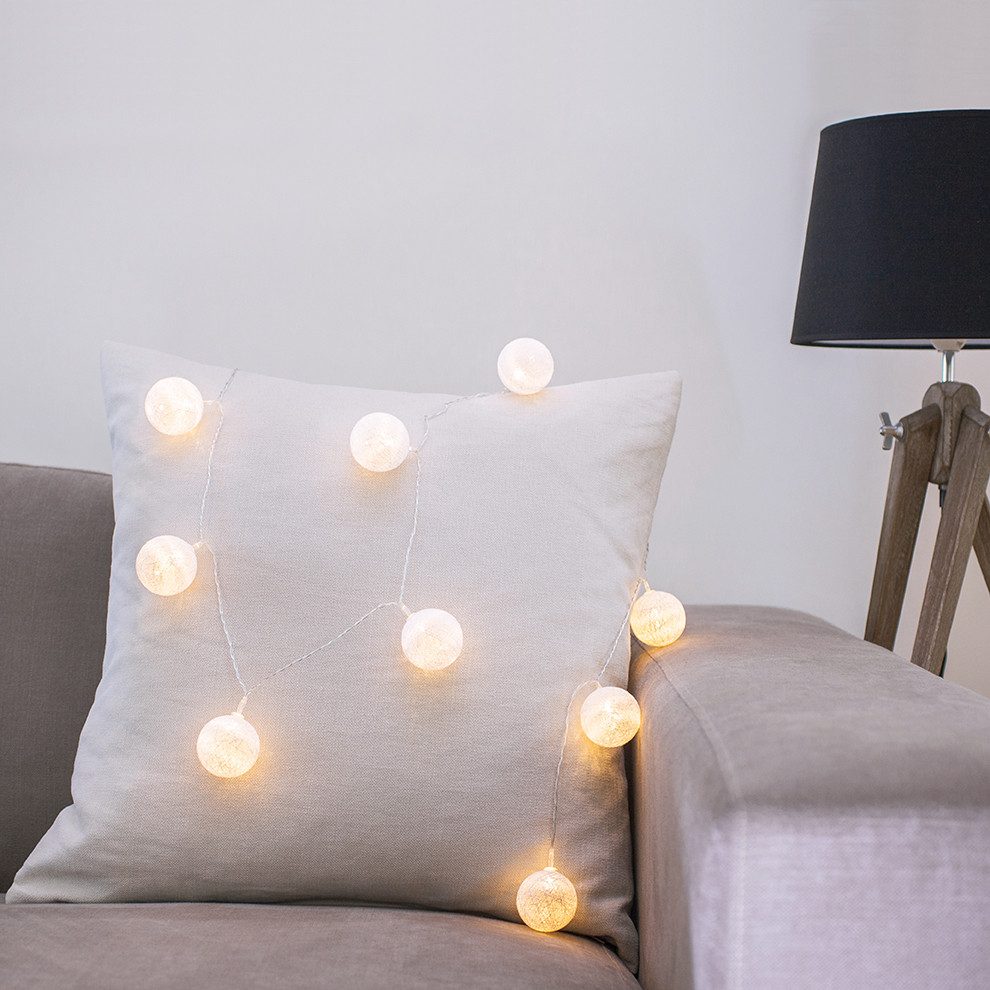 Lights4fun LED-Lichterkette Lichterkette mit 20 warmweißen LED-Lampen in Baumwollkugeln