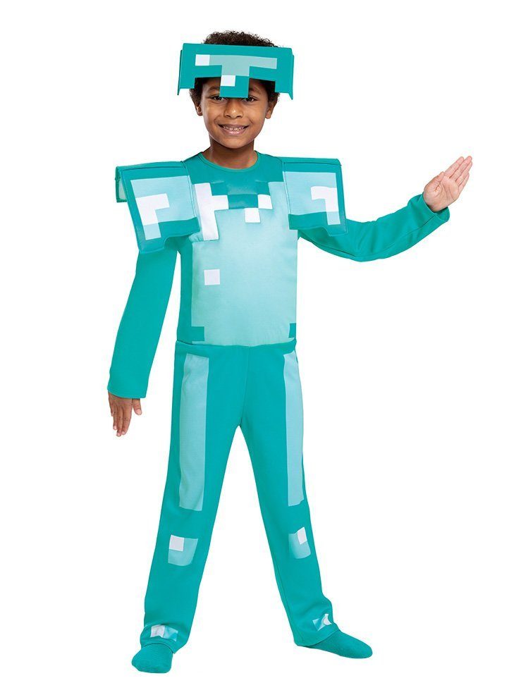 Metamorph Kostüm Minecraft - Diamantrüstung Kostüm für Kinder, Das Kostüm für mehr Pixel im Real Life!