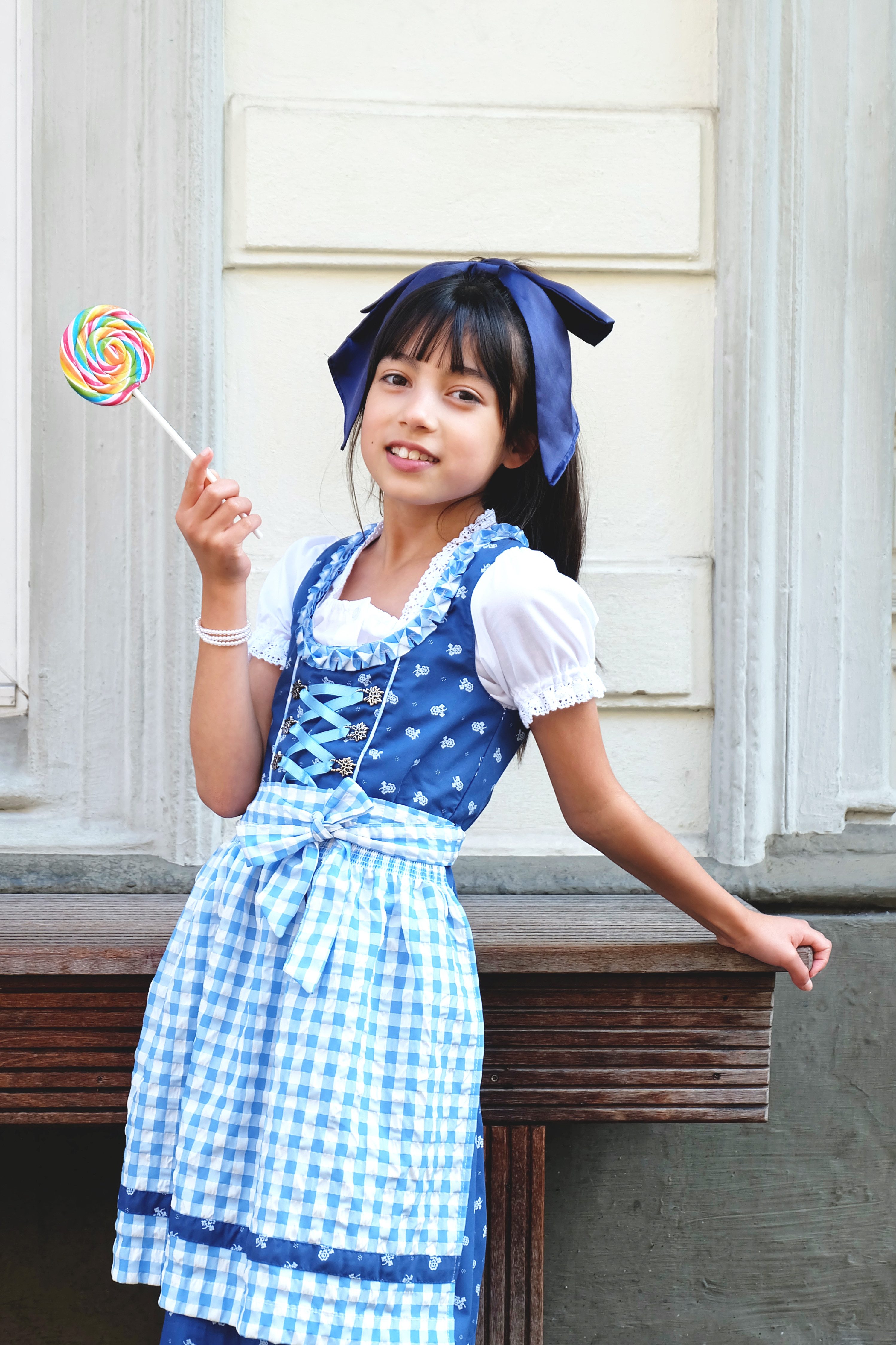 Ramona Lippert Dirndl Kinderdirndl Chrissi blau mit Bluse Mädchen