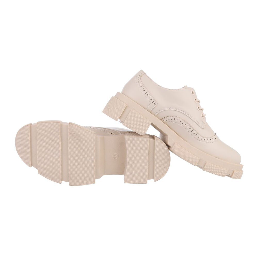 Ital-Design Damen Schnürschuhe Freizeit Schnürschuh Blockabsatz Schnürer in Beige