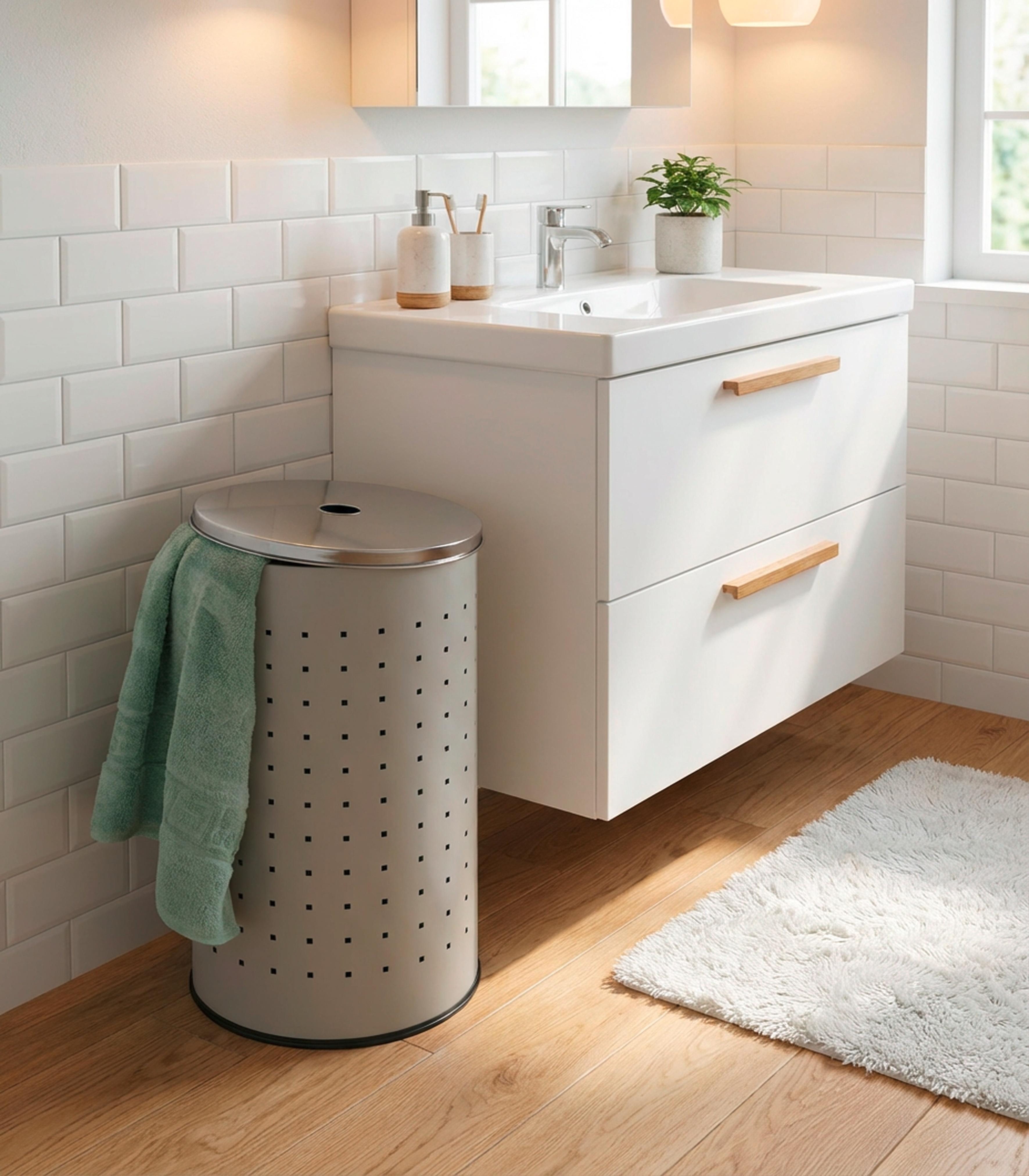 Home4You Wäschetonne Wäschesammler, Greige, Ø 29 x H 54 cm, (Set, 1 St), 37 Liter Fassungsvermögen, mit Belüftungslöcher – Bild 2 von 4