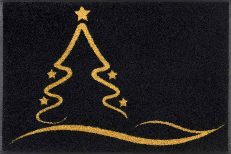 Fußmatte »Golden Shine«, wash+dry by Kleen-Tex, rechteckig, Höhe 7 mm, Schmutzfangmatte, Motiv Weihnachten Tannenbaum, rutschhemmend, In- und Outdoor geeignet, waschbar