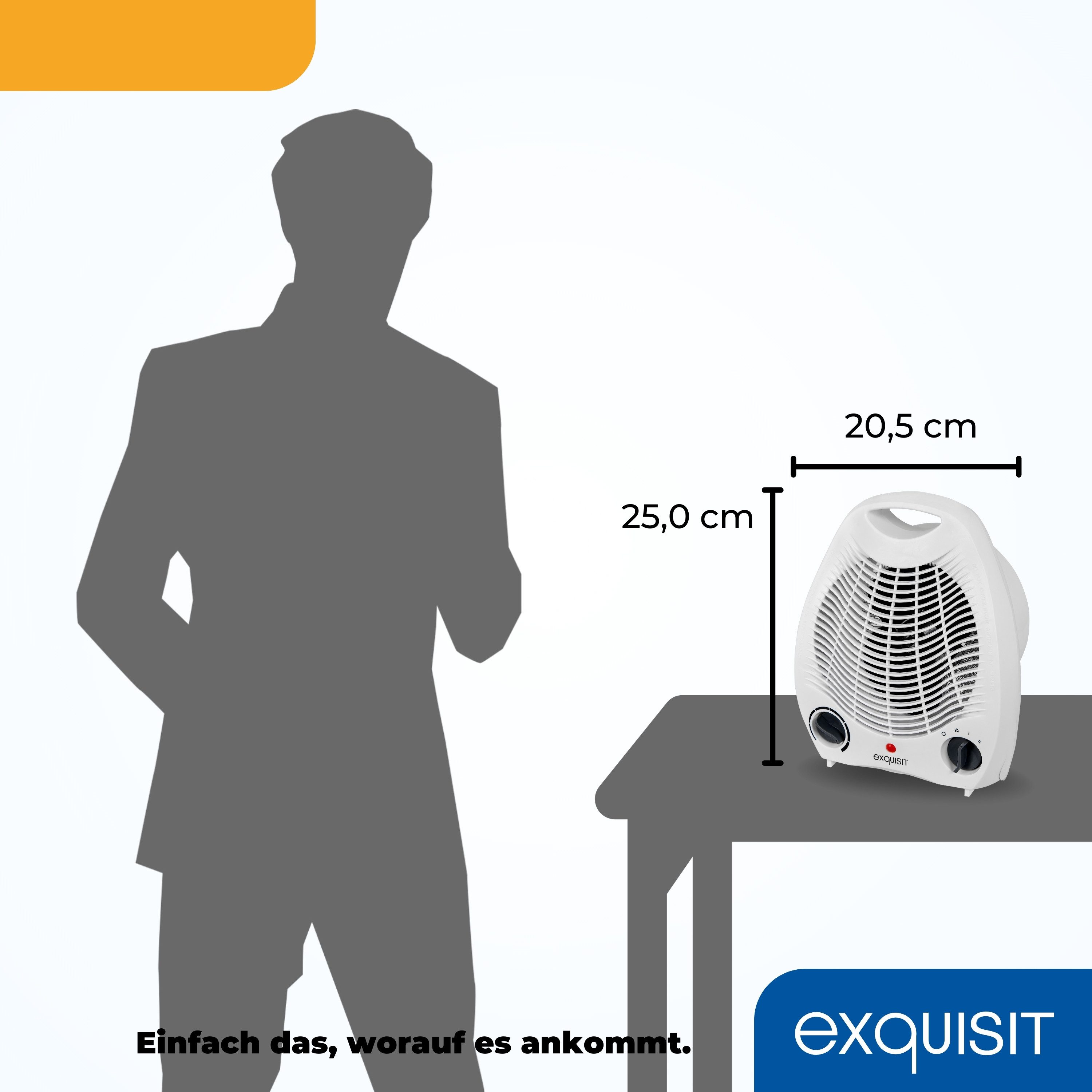 exquisit Heizlüfter HL 32025 we, 2000 W, 2 Heizstufen, Überhitzungsschutz, Ideal für Raumgröße von 20 m²