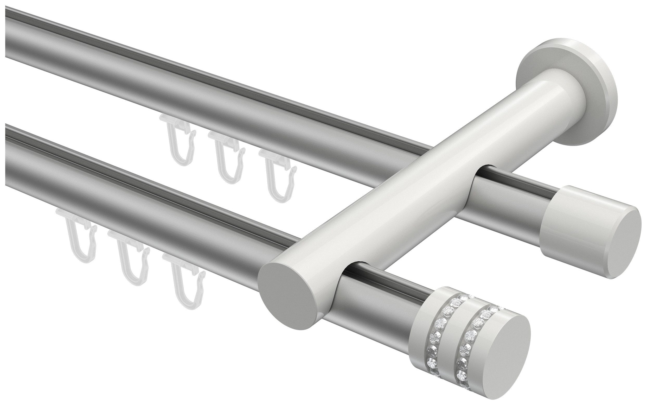 INTERDECO Innenlaufschiene Platon Estana, Ø 20 mm, 2-läufig, Fixmaß, kürzbar, Wandmontage, Aluminium, Silbergrau / Weiß / Bicolor