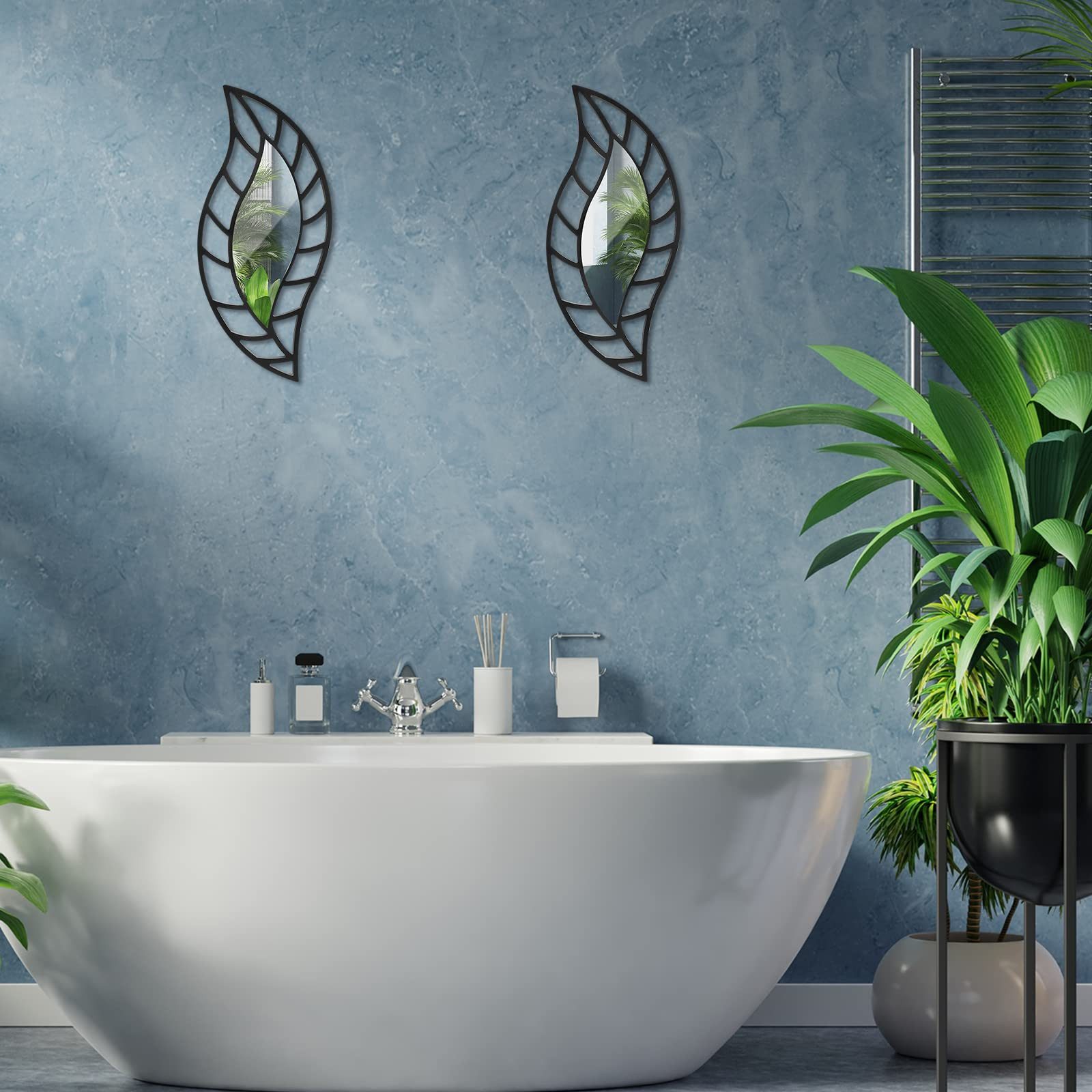 Diwzbyn Wanddekoobjekt 2 Stück blattförmige Spiegel,Wandmontage,Dekorativer Spiegel (2 St), für Wohnung, Wohnzimmer, Badezimmer, Schlafzimmer, Eingangsbereich – Bild 5 von 5