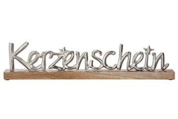 Dekofigur, Grosser 56cm breiter Alu- Holzschriftzug als Aufsteller, Modell: KERZENSCHEIN, Material Alu und Holz, Maße 56 x 12 cm, Farbe silber, ideal für Garten, Terrasse, Cafe, Cafeteria, hoher Neidfaktor