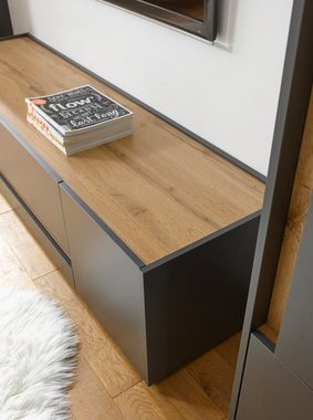 Furn.Design Lowboard Center (TV Unterschrank in grau mit Eiche, 140 cm), viel Stauraum
