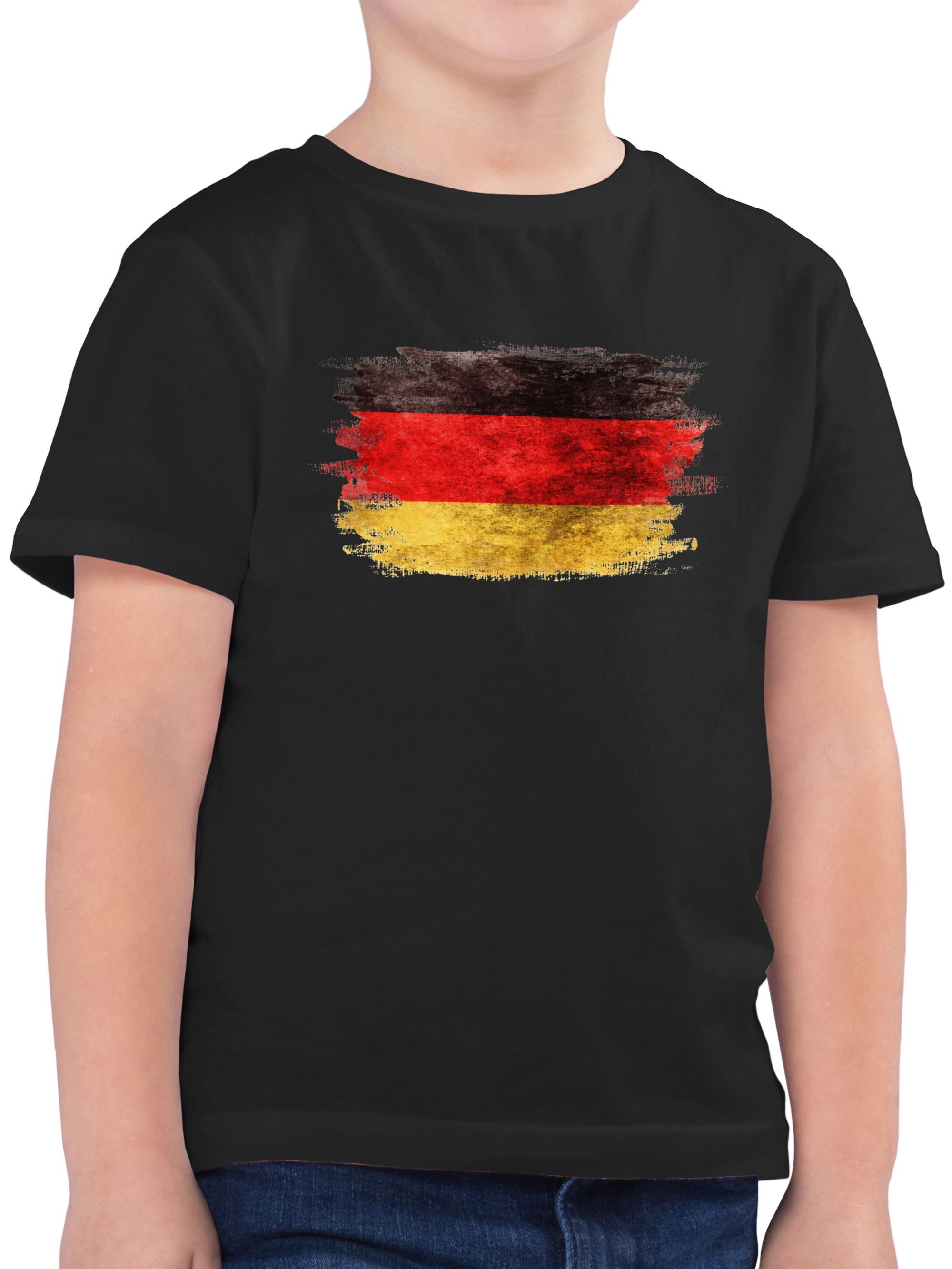 Shirtracer T-Shirt Deutschland Flagge Vintage, Germany, Schwarz Rot Gold (1-tlg) 2026 Fussball WM Fanartikel