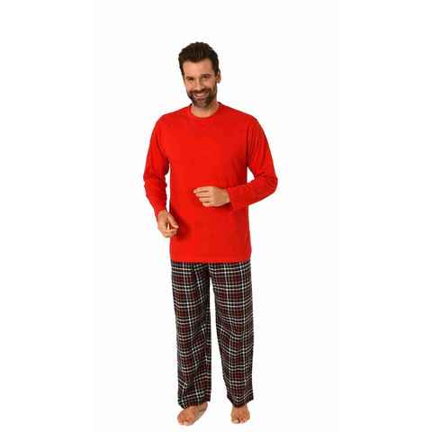 Trend by Normann Pyjama Herren Schlafanzug langarm mit Flanell Hose, Oberteil unifarben