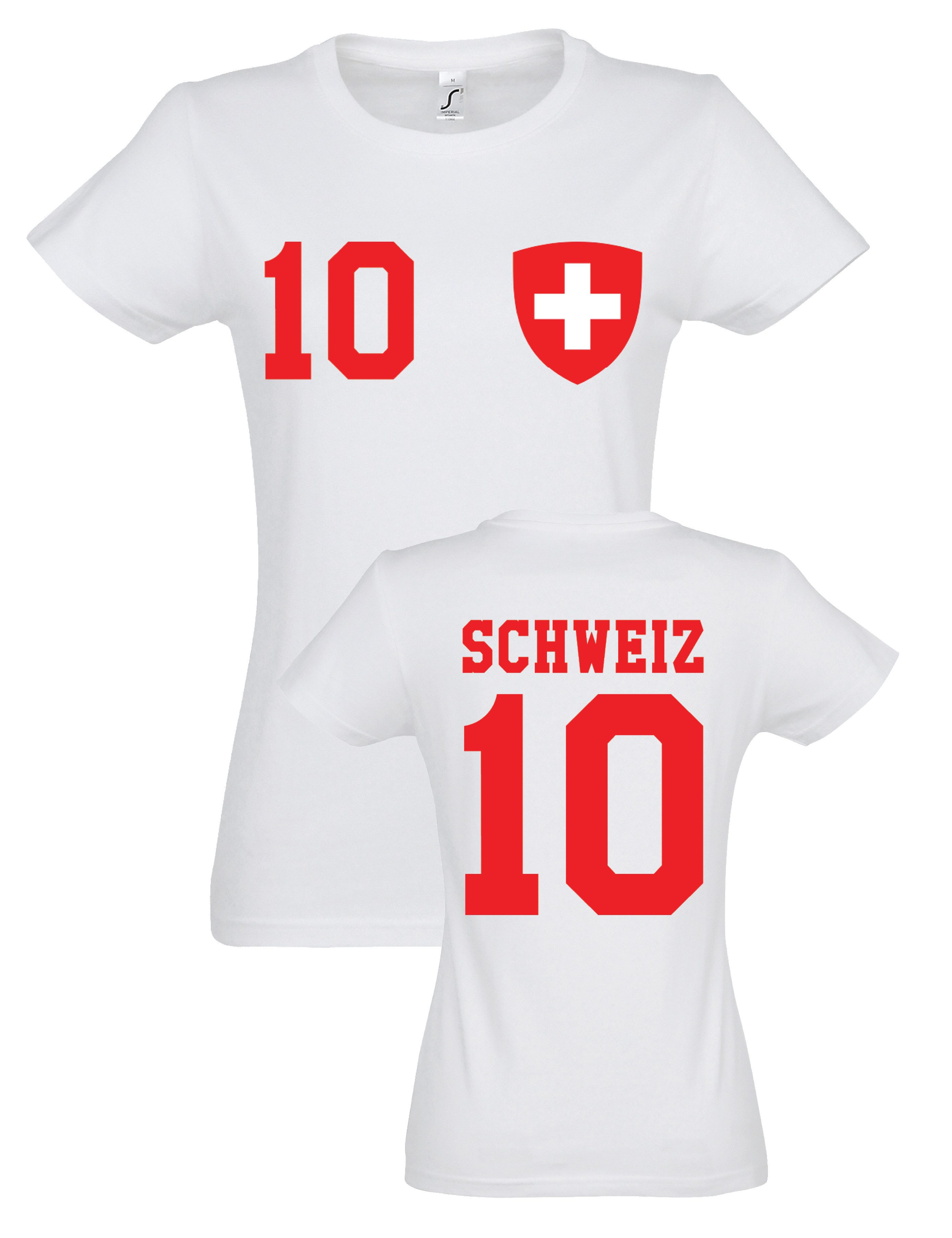 T-Shirt Schweiz Damen T-Shirt im Fußball Trikot Look