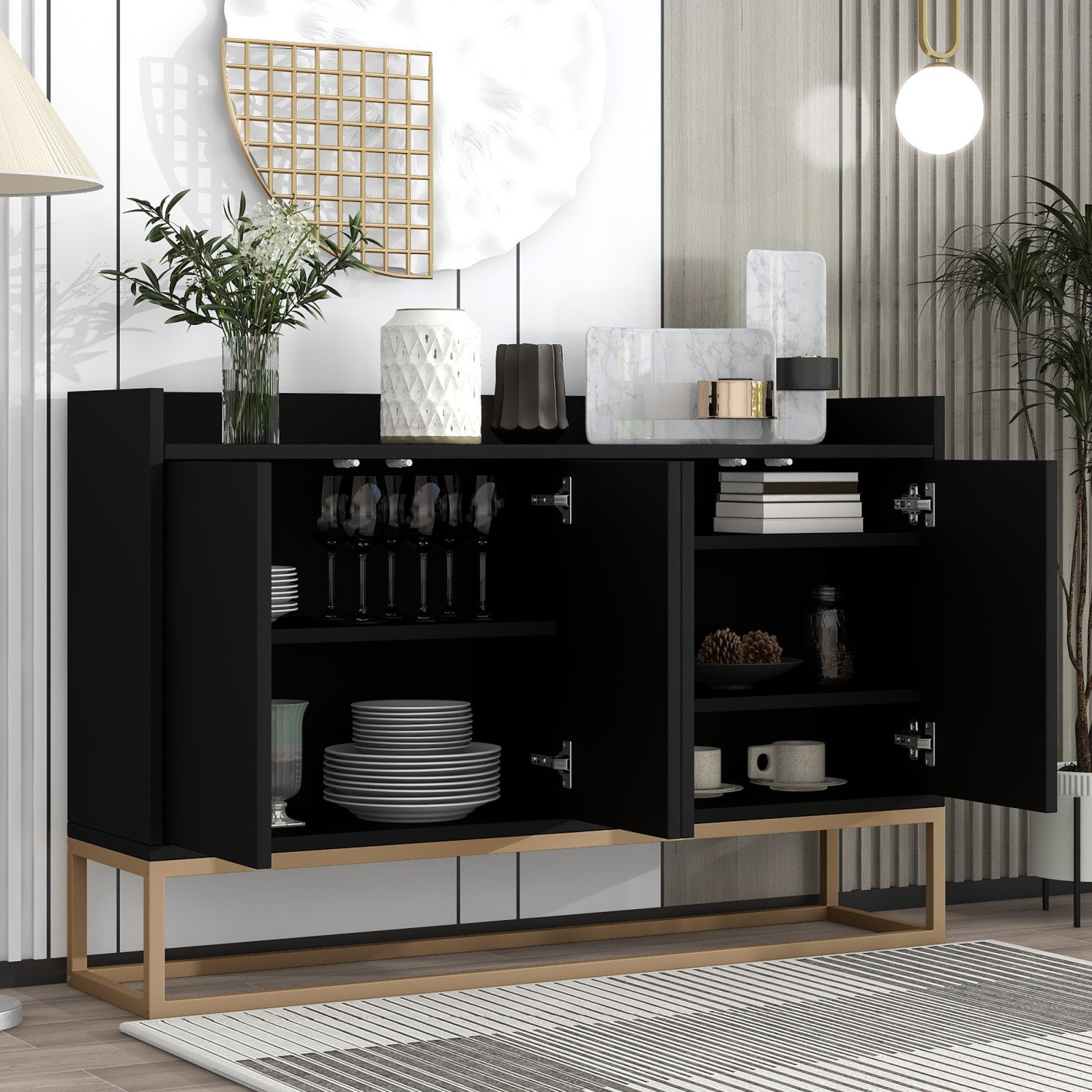 PXloue Sideboard kommode Highboard, mit 4 Türen, Kommode Landhaus, Anrichte günstig online kaufen