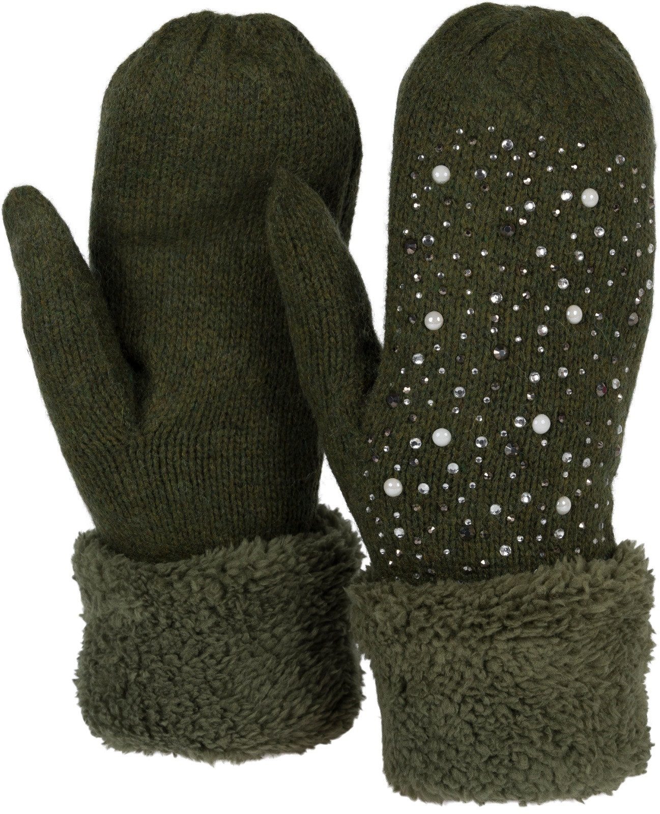 Fäustlinge Strickhandschuhe Fäustlinge mit Strass und Perlen