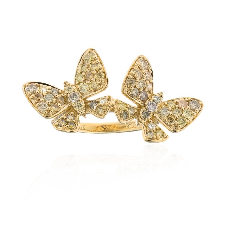 Diamantring 1,02ct Schmetterling SI2 Fancy Diamanten 14K Gold Ring