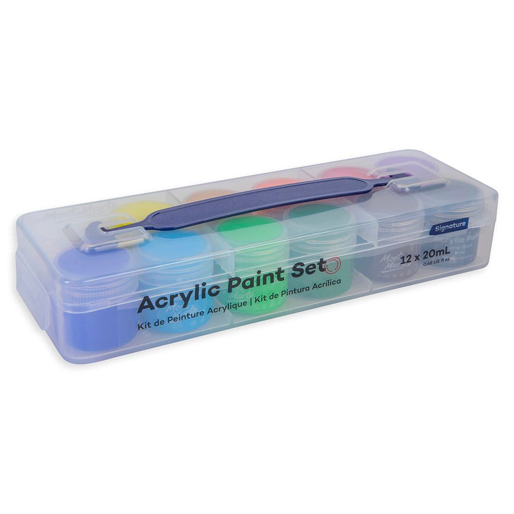 Mont Marte Acrylfarbe Set im Koffer 12 / 24 x 20 ml – kräftige Pigmente, cremige Konsistenz, Für kreative Projekte auf Leinwand, Holz und vielen Oberflächen