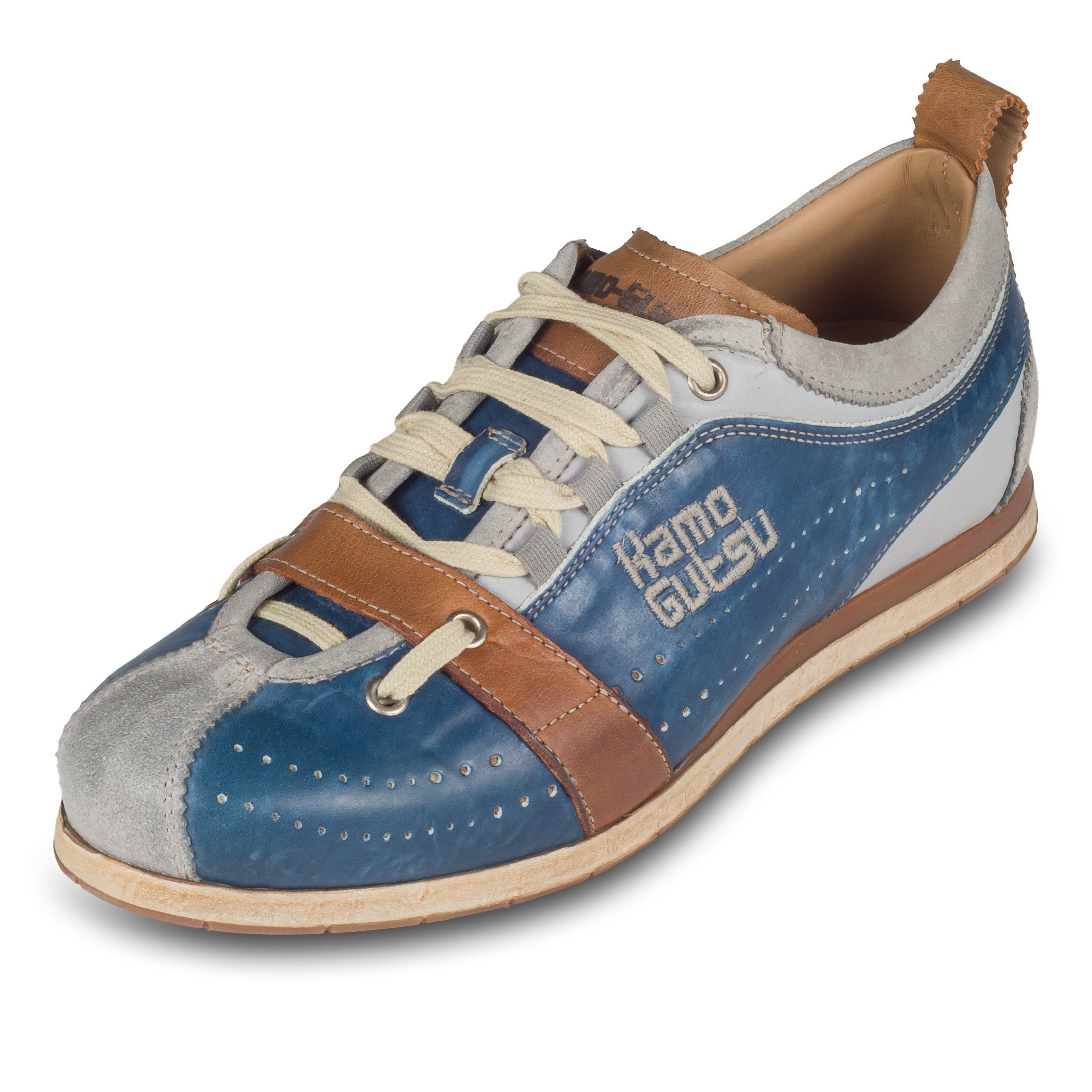 Kamo-Gutsu Herren Sneaker Leder jeans blau/grau stonewashed, TIFO-017 Sneaker Handgefertigt in Italien