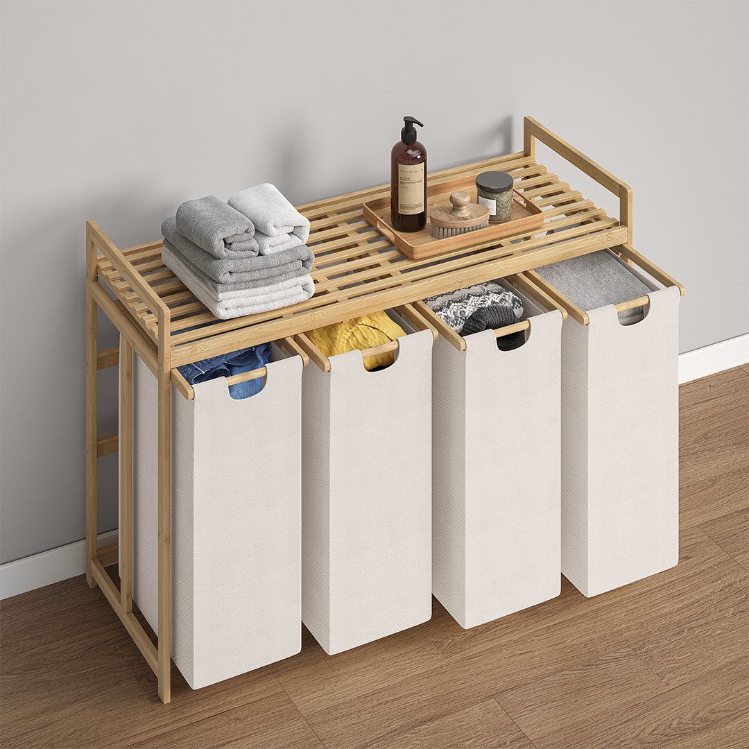 Bellamio Wäschekorb Newa aus Bambus (4 Fächer mit 1 Ablage, Beige 200 L), a günstig online kaufen
