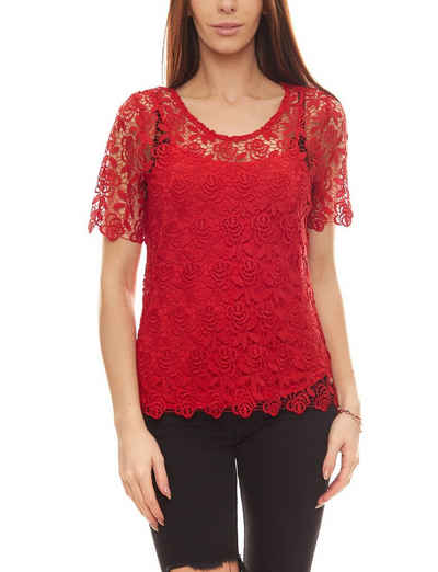 GUIDO MARIA KRETSCHMER T-Shirt »GUIDO MARIA KRETSCHMER 2 in 1 Spitzen-Shirt feminines Damen Shirt mit Top Ausgeh-Shirt Rot«