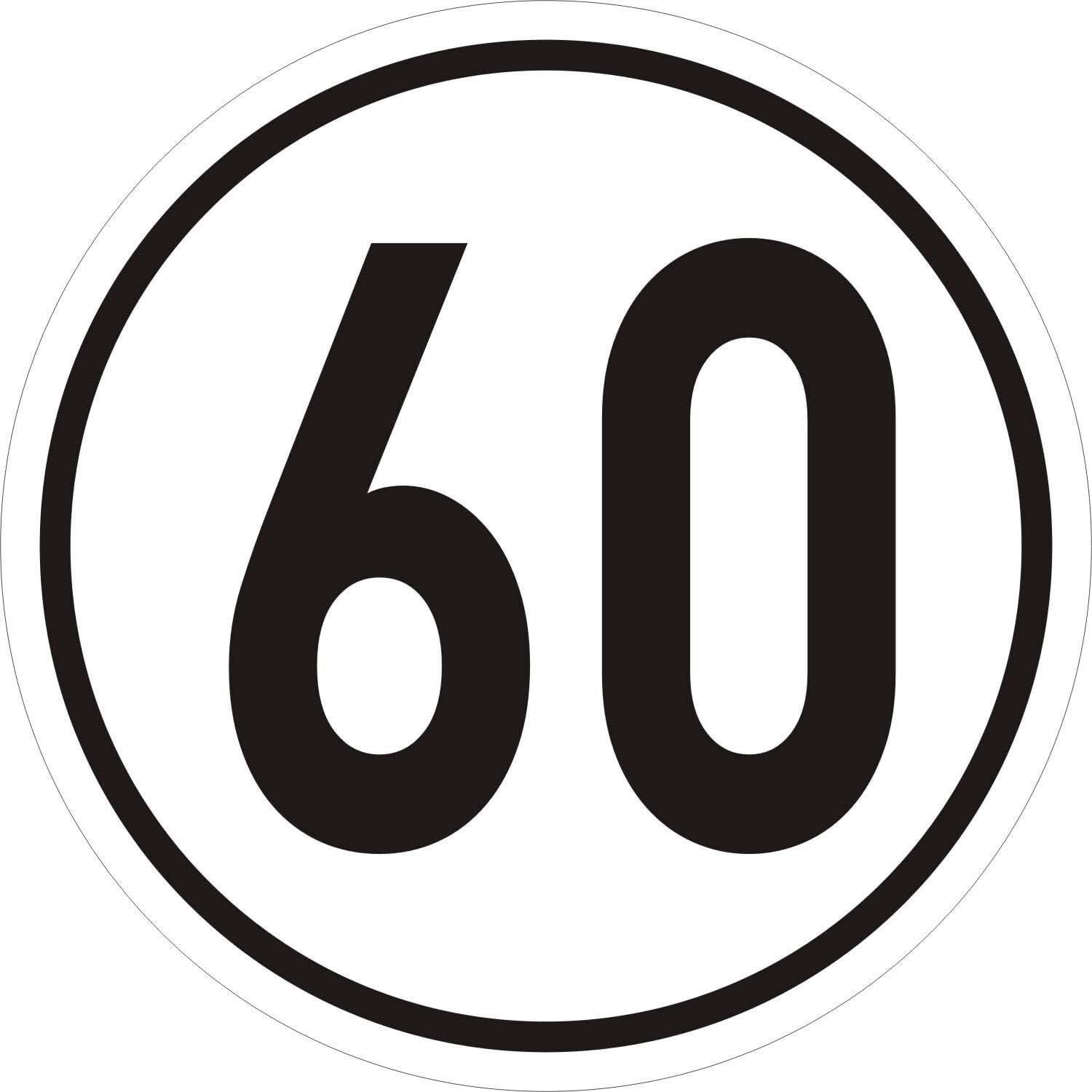 IWH Hinweisschild Geschwindigkeitsschild 60 km/h Aufkleber 200 mm, Selbstklebend