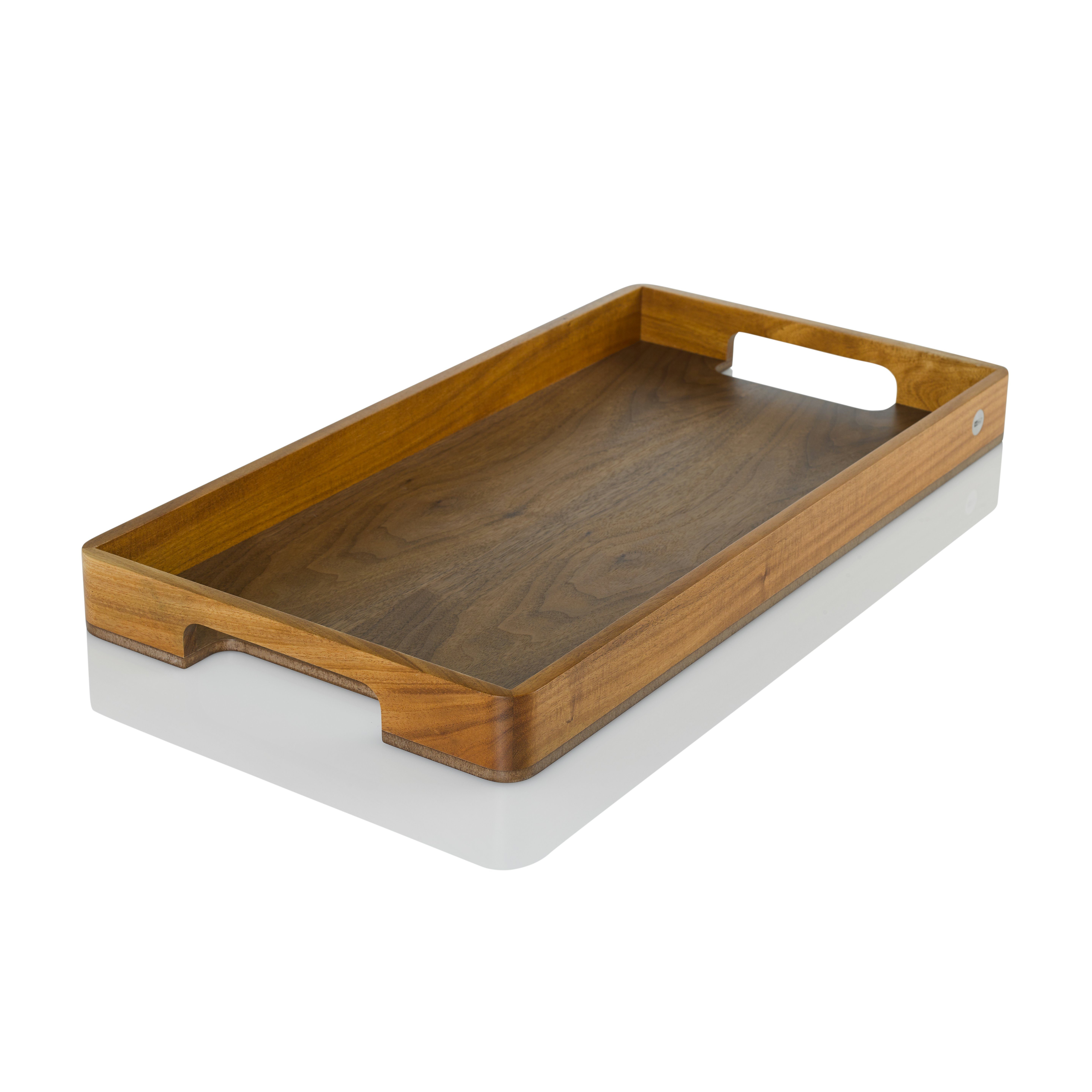 AdHoc Tablett Serviertablett Serve Smart, Akazienholz, Walnussholz, (Dekotablett rechteckig, 1-tlg), hochwertiges Frühstückstablett mit ergonomischen Griffmulden 56x30 cm