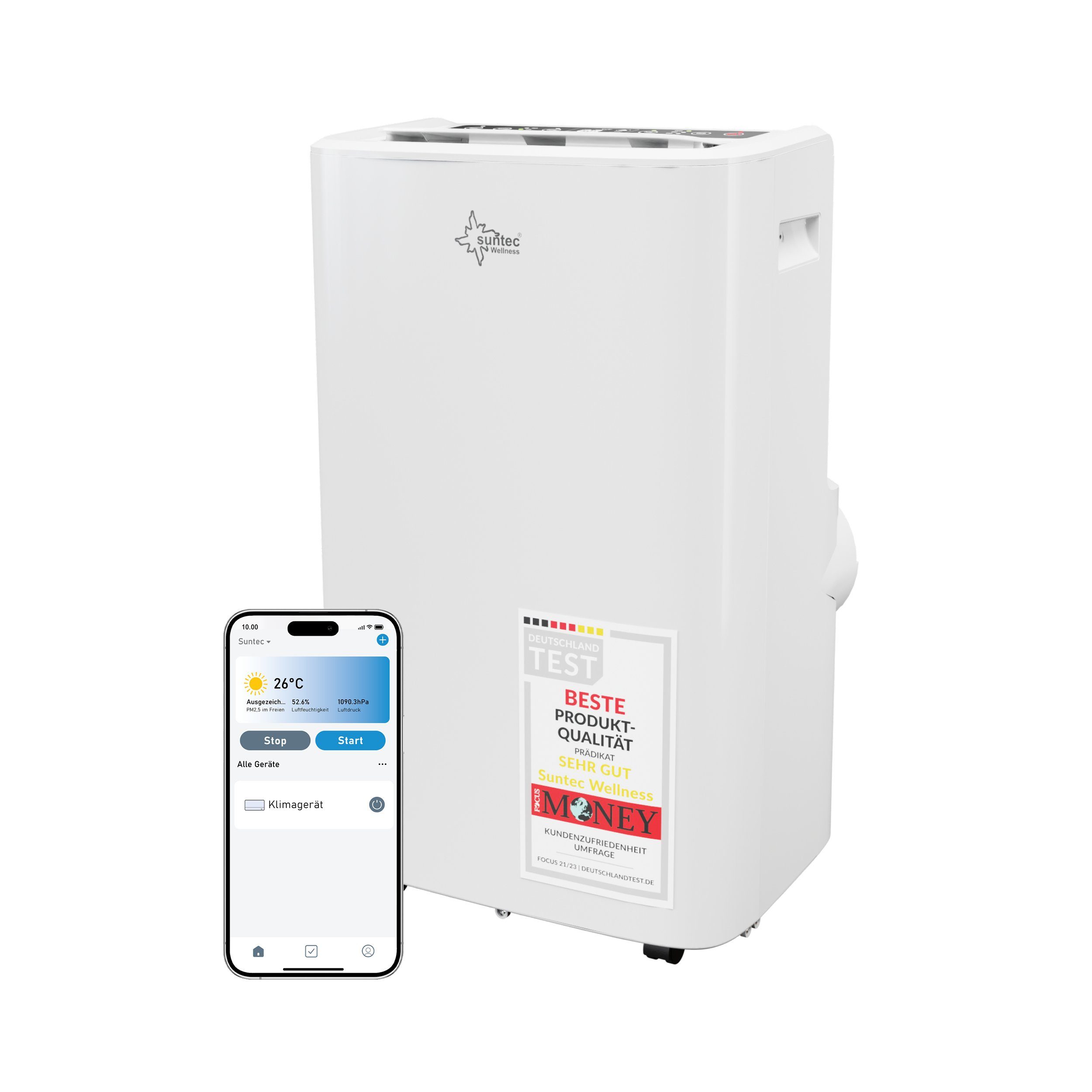 Suntec Wellness 4-in-1-Klimagerät Coolfixx 16.000 App, Mobile Klimaanlage  für Räume bis 160 m³, Kühler, Heizer & Entfeuchter