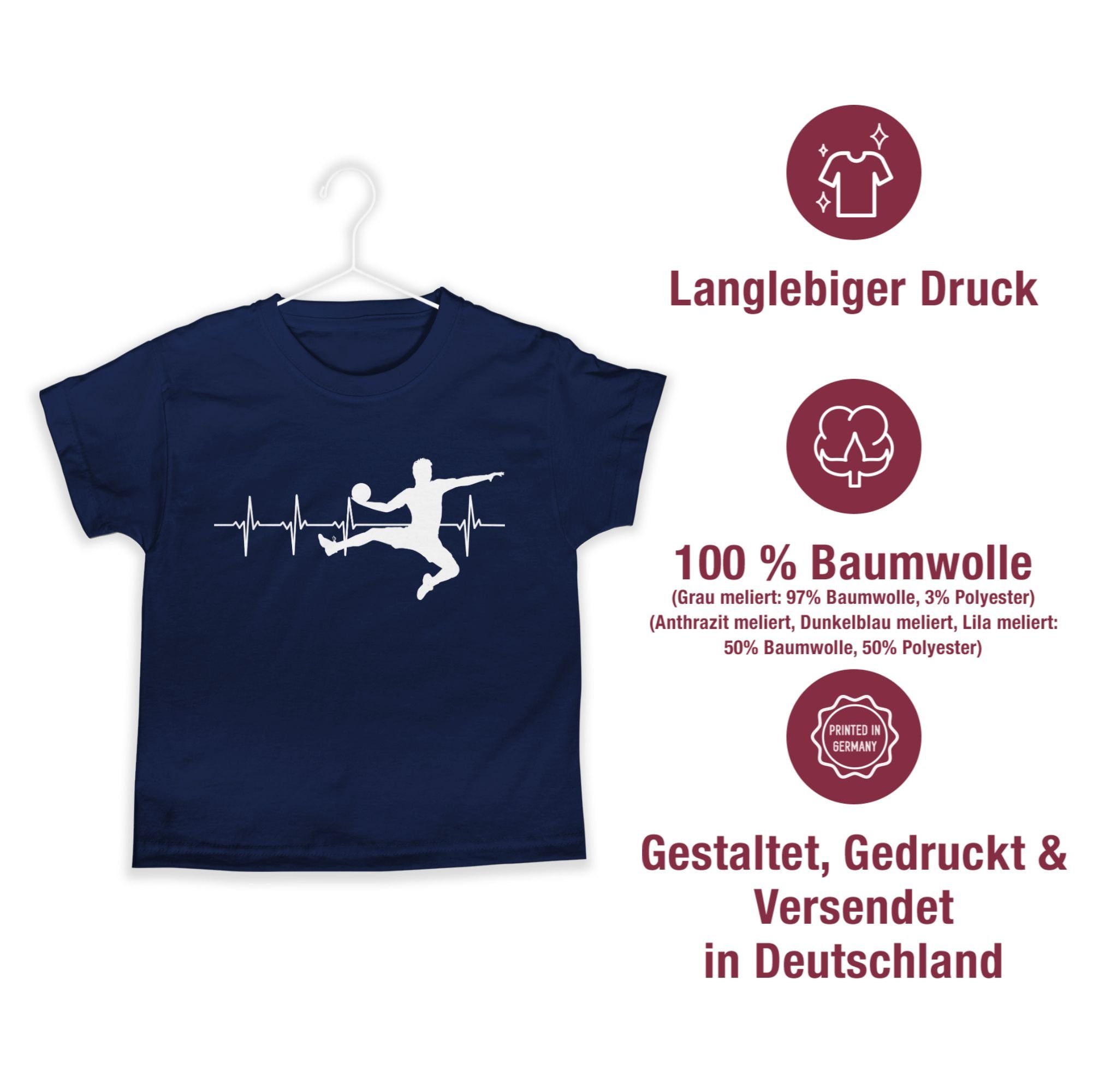 Shirtracer T-Shirt Herren für Dunkelblau Handball Kleidung Kinder Herzschlag 1 Sport