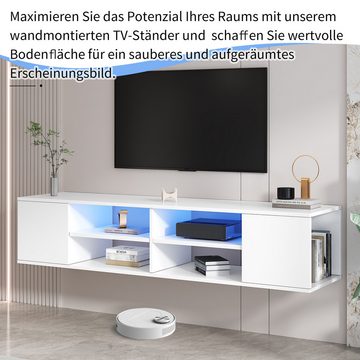 HAUSS SPLOE TV-Schrank 140 cm mit LED-Beleuchtung, stehend und hängend TV lowboard weiß