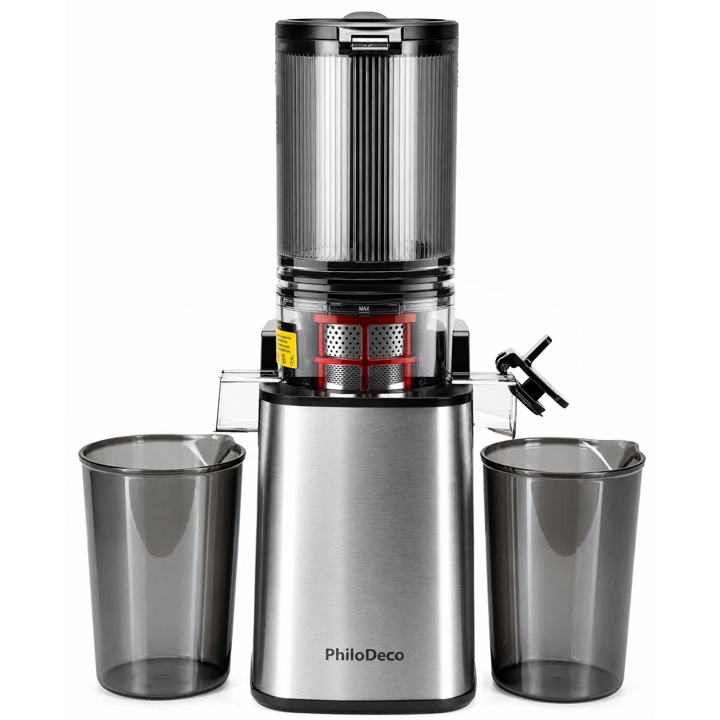 WHEELYOU Slow Juicer Entsafter mit 110-mm-XXL-Öffnung für ganze Früchte und Gemüse, 250 W, Kaltpress-Saftpresse mit Doppelsieb, 40 Nm und Rückwärtslauf